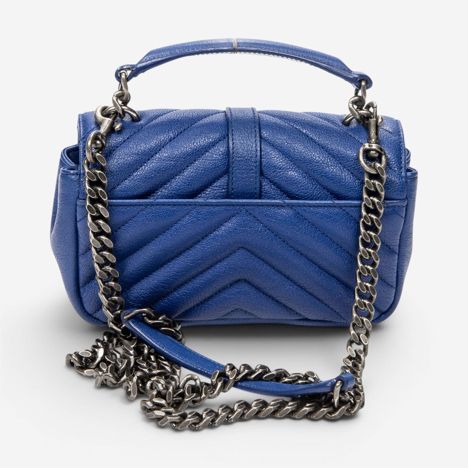 Yves Saint Laurent College Blue Chevron Calfskin Leather Crossbody Bag ABC9859 — view 5