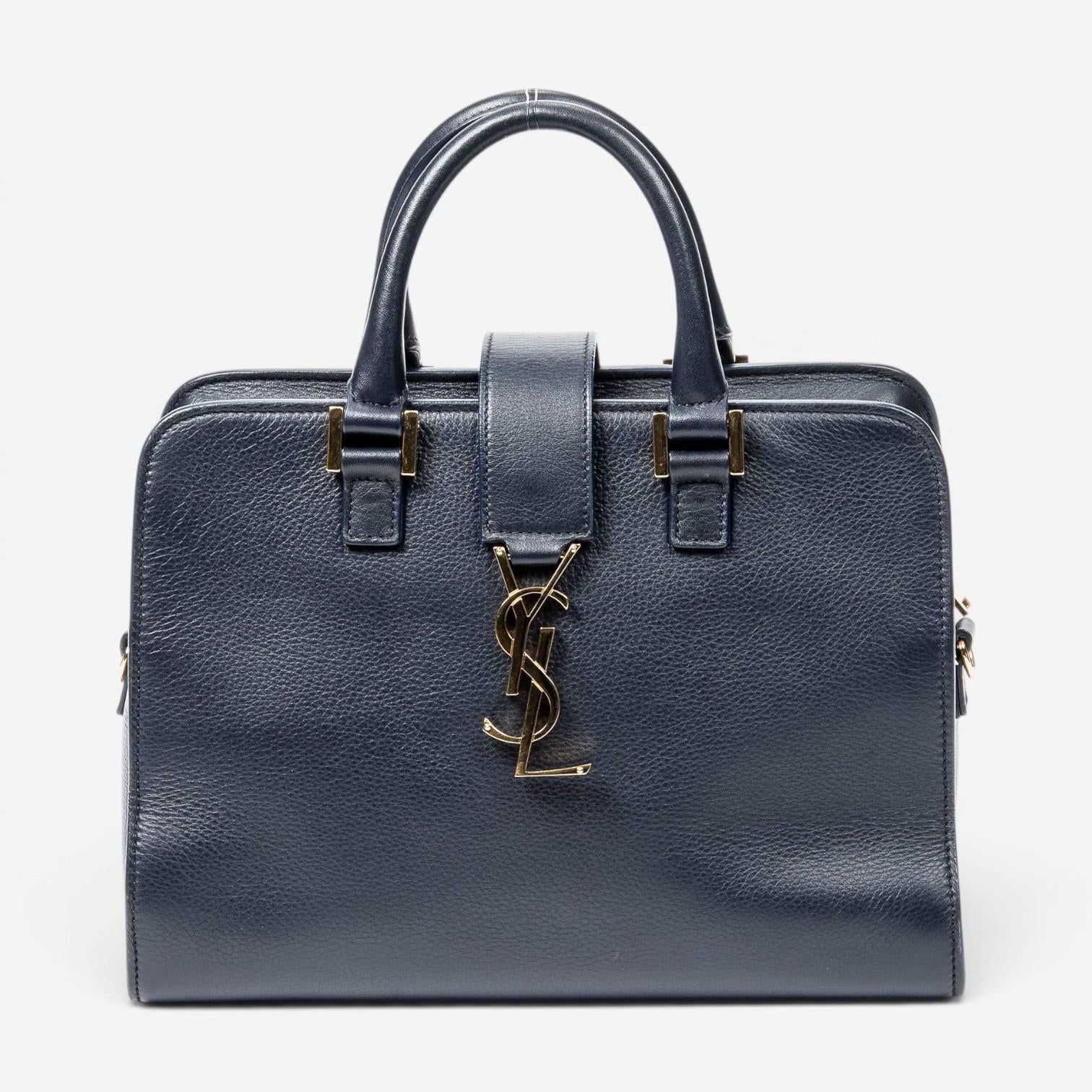Yves Saint Laurent Monogram Cabas Baby Navy Calfskin Leather Tote Bag ABB2034