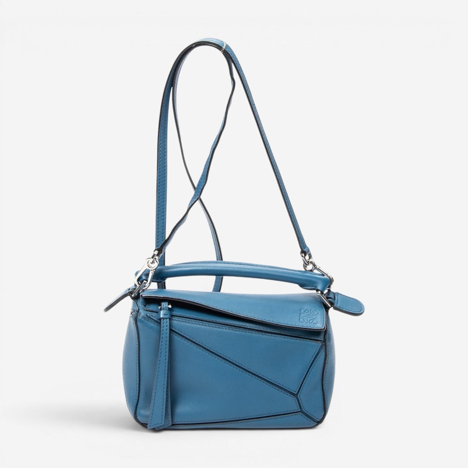 Loewe Mini Puzzle Blue Calfskin Leather Crossbody Bag ABC6674