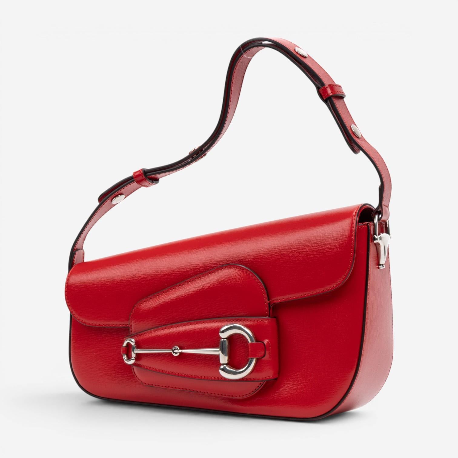 Gucci 1955 Horsebit Assymetric Small Red Calfskin Leather Shoulder Bag GTU0686 — view 2