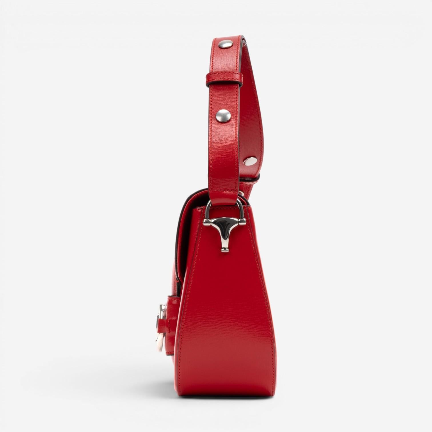 Gucci 1955 Horsebit Assymetric Small Red Calfskin Leather Shoulder Bag GTU0686 — view 3