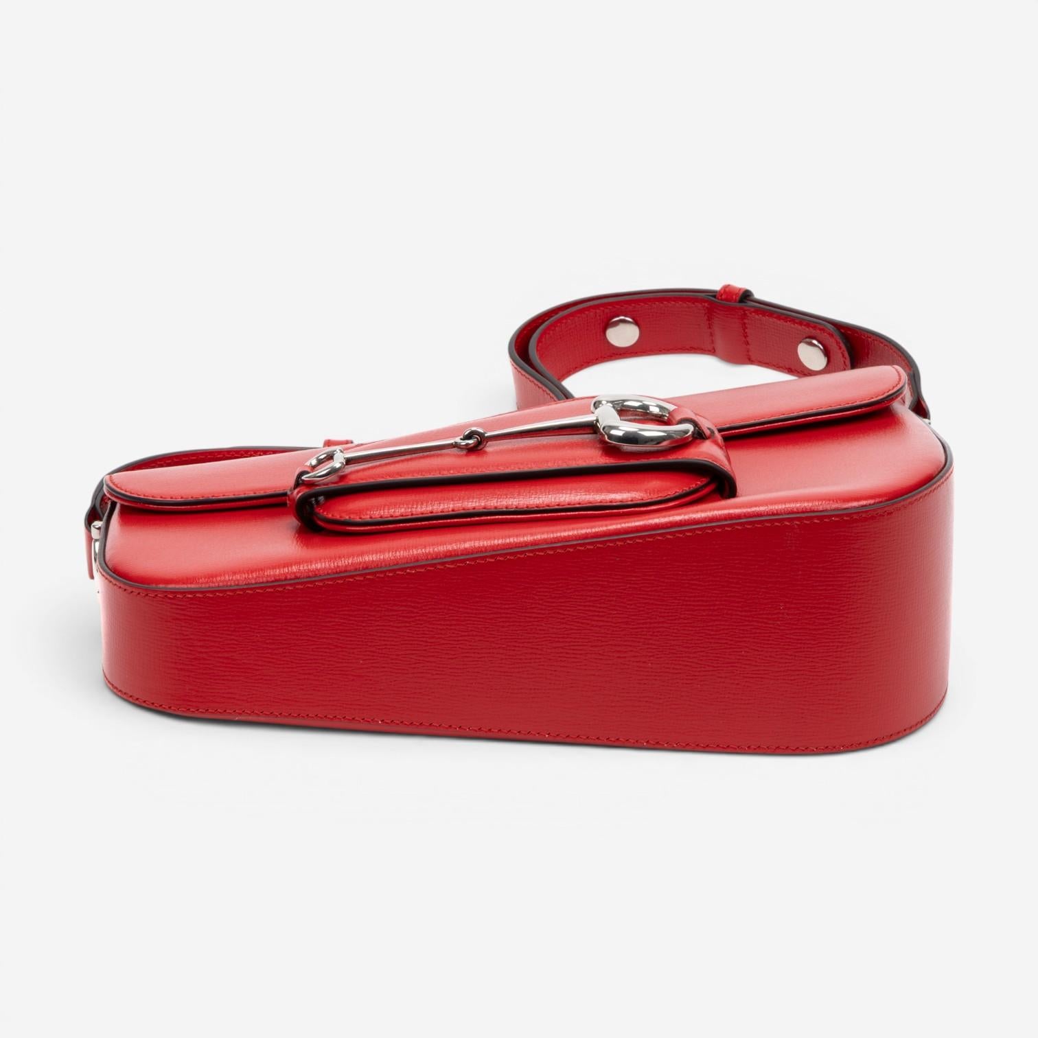 Gucci 1955 Horsebit Assymetric Small Red Calfskin Leather Shoulder Bag GTU0686 — view 5
