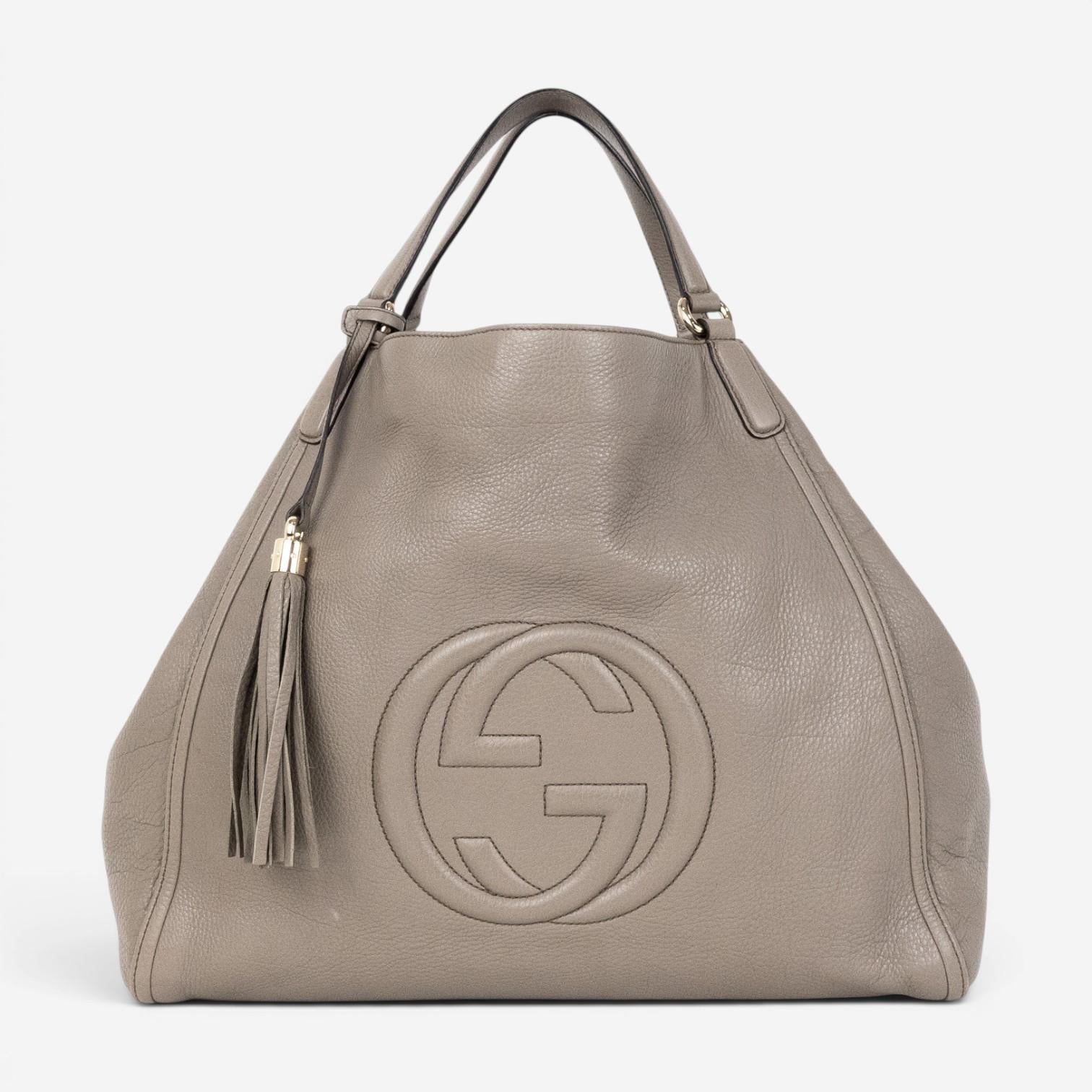 Gucci Soho Gray Grained Calfskin Leather Hobo Bag GTA0654