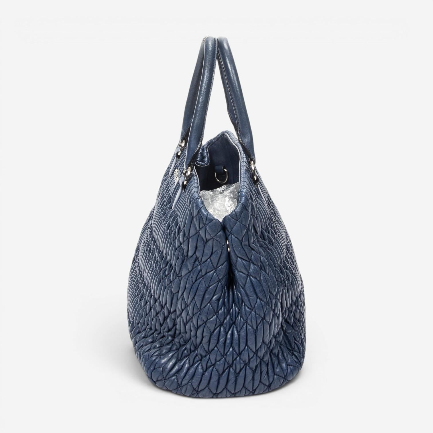 Miu Miu Square Crystal Blue Nappa Matelasse Leather Tote Bag ABC9449 — view 3