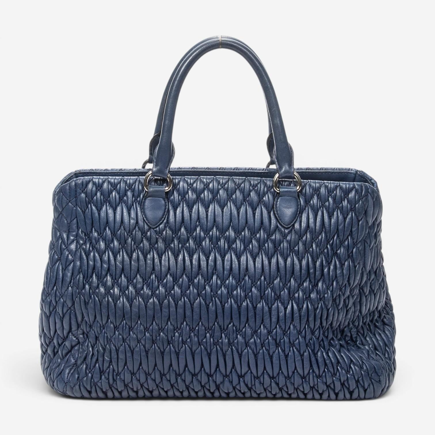 Miu Miu Square Crystal Blue Nappa Matelasse Leather Tote Bag ABC9449 — view 4