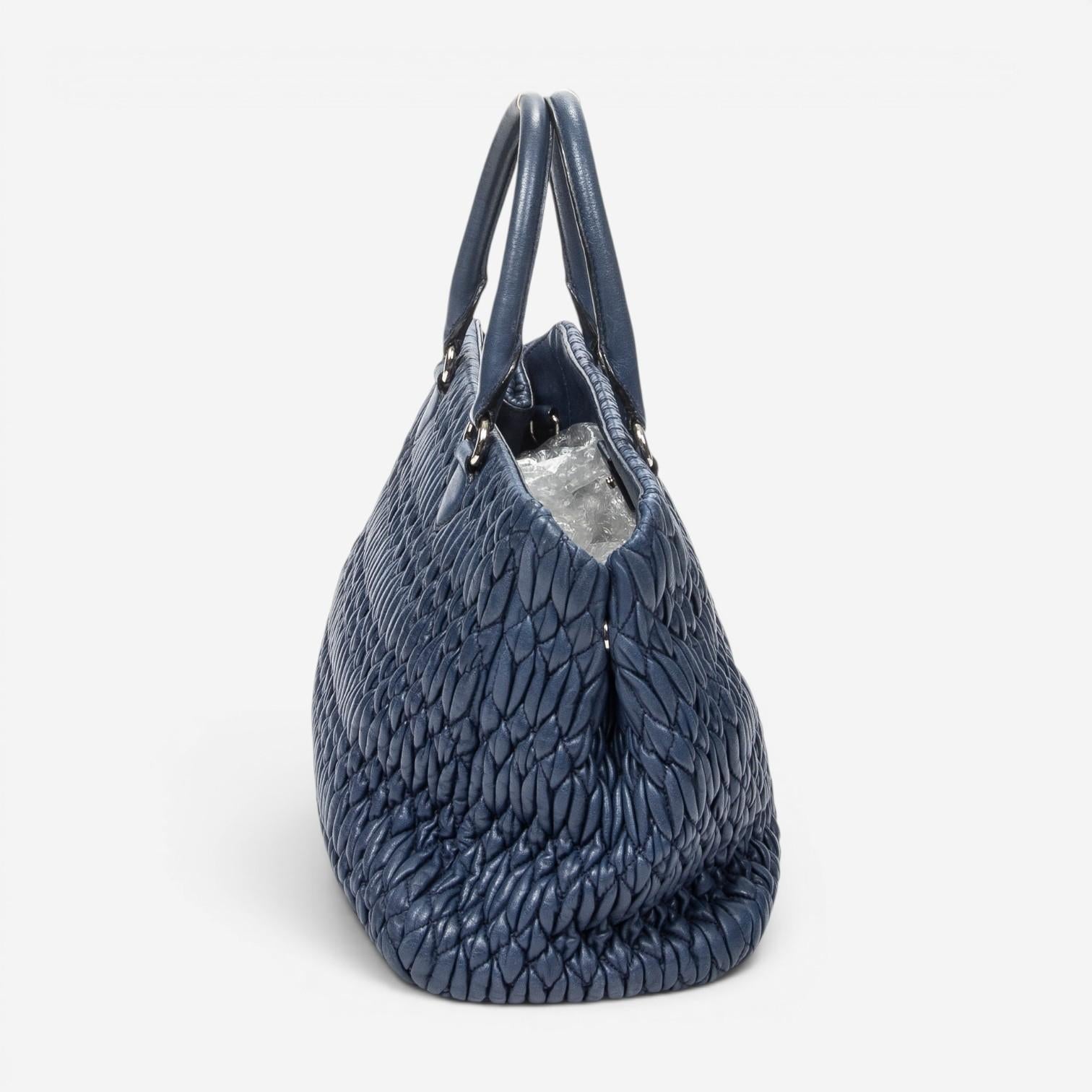 Miu Miu Square Crystal Blue Nappa Matelasse Leather Tote Bag ABC9449 — view 5