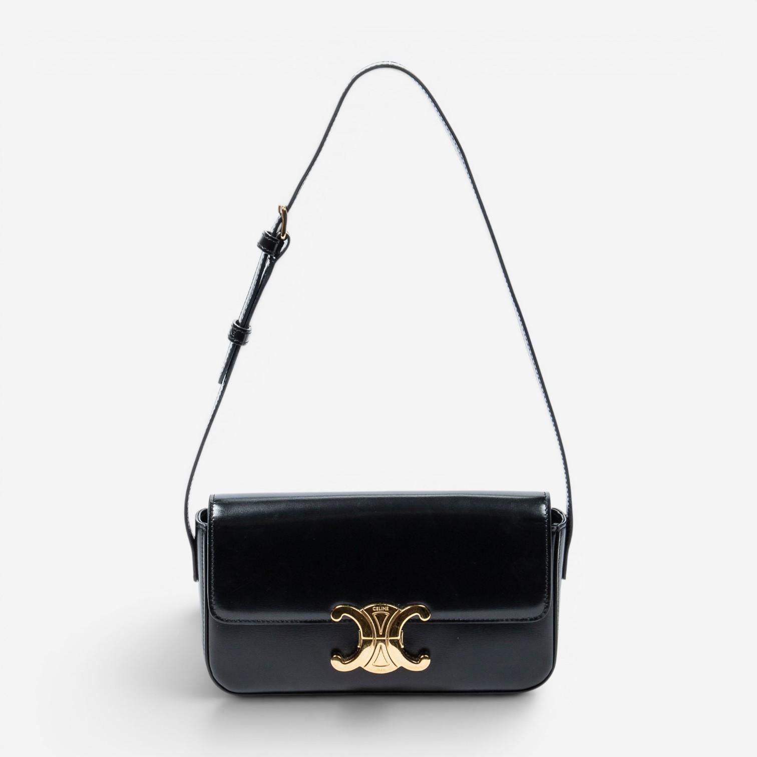 Celine Claude Black Smooth Calfskin Leather Shoulder Bag ABC8336