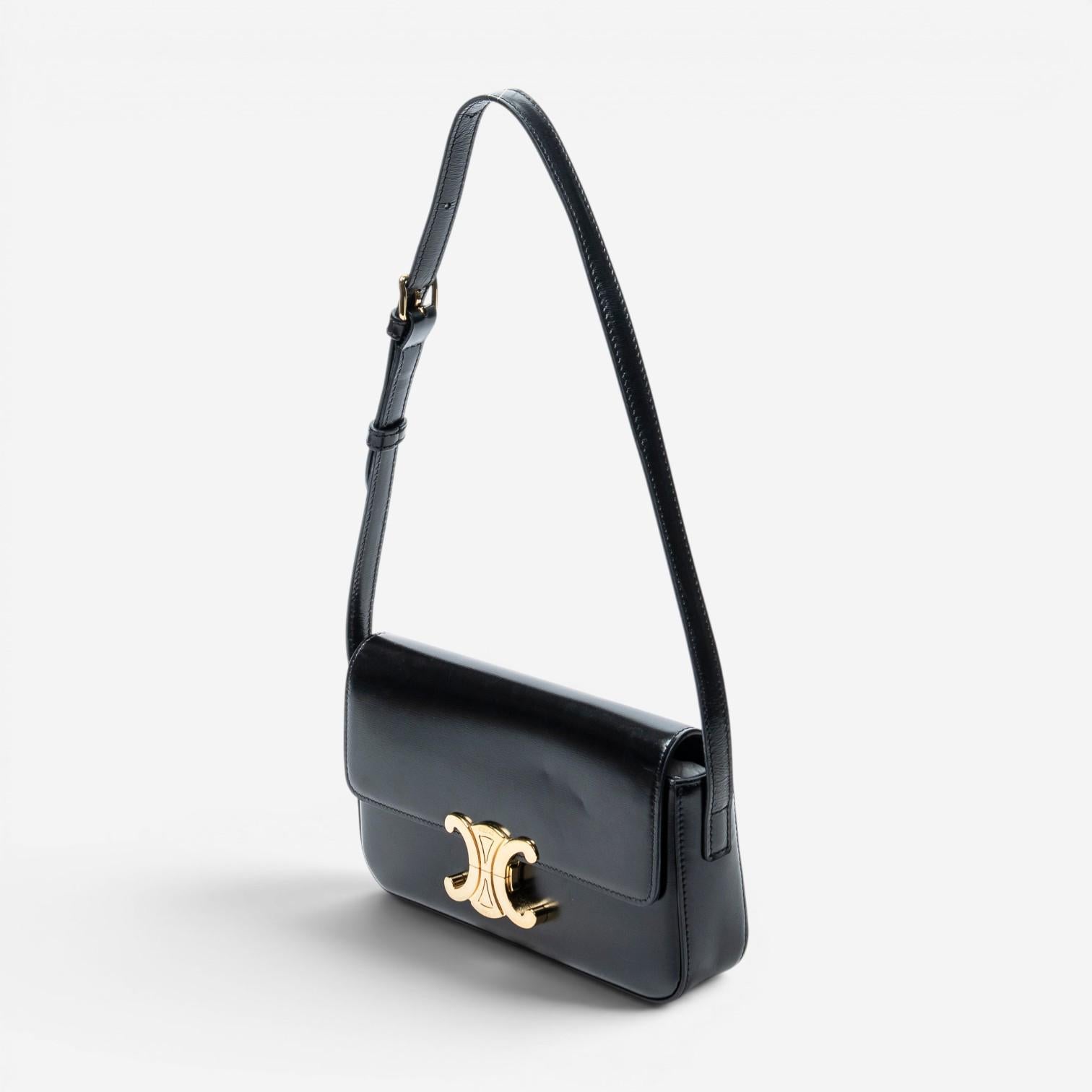 Celine Claude Black Smooth Calfskin Leather Shoulder Bag ABC8336 — view 2