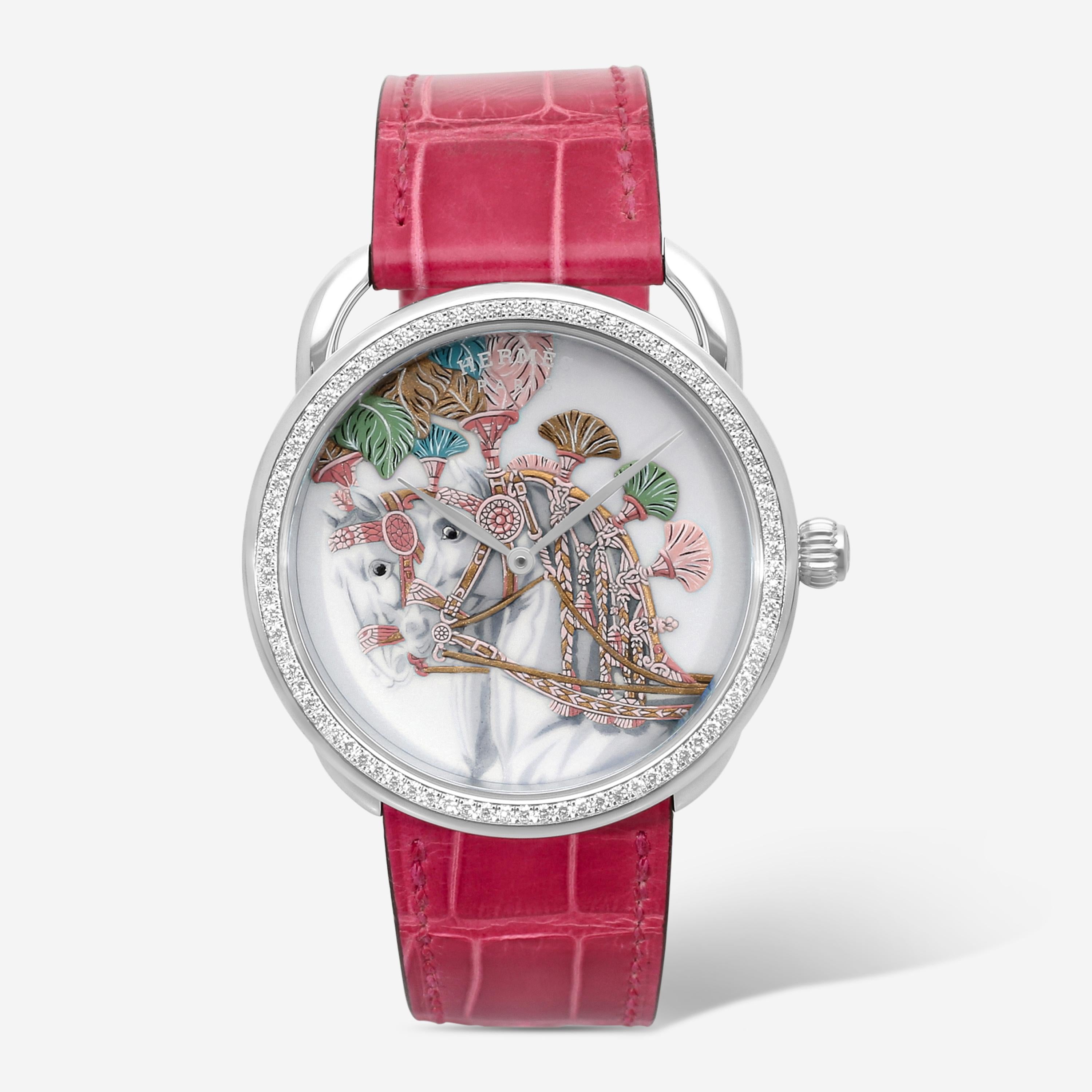 Hermès Arceau Harnais Français Remix 18K White Gold Automatic Ladies Watch 05281