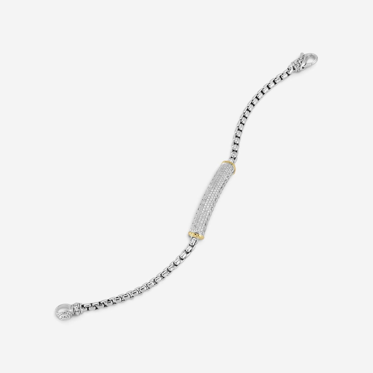 JAI Sterling Silver & 14K Yellow Gold Pave Diamond Box Chain Bracelet JJH6009BG — view 4