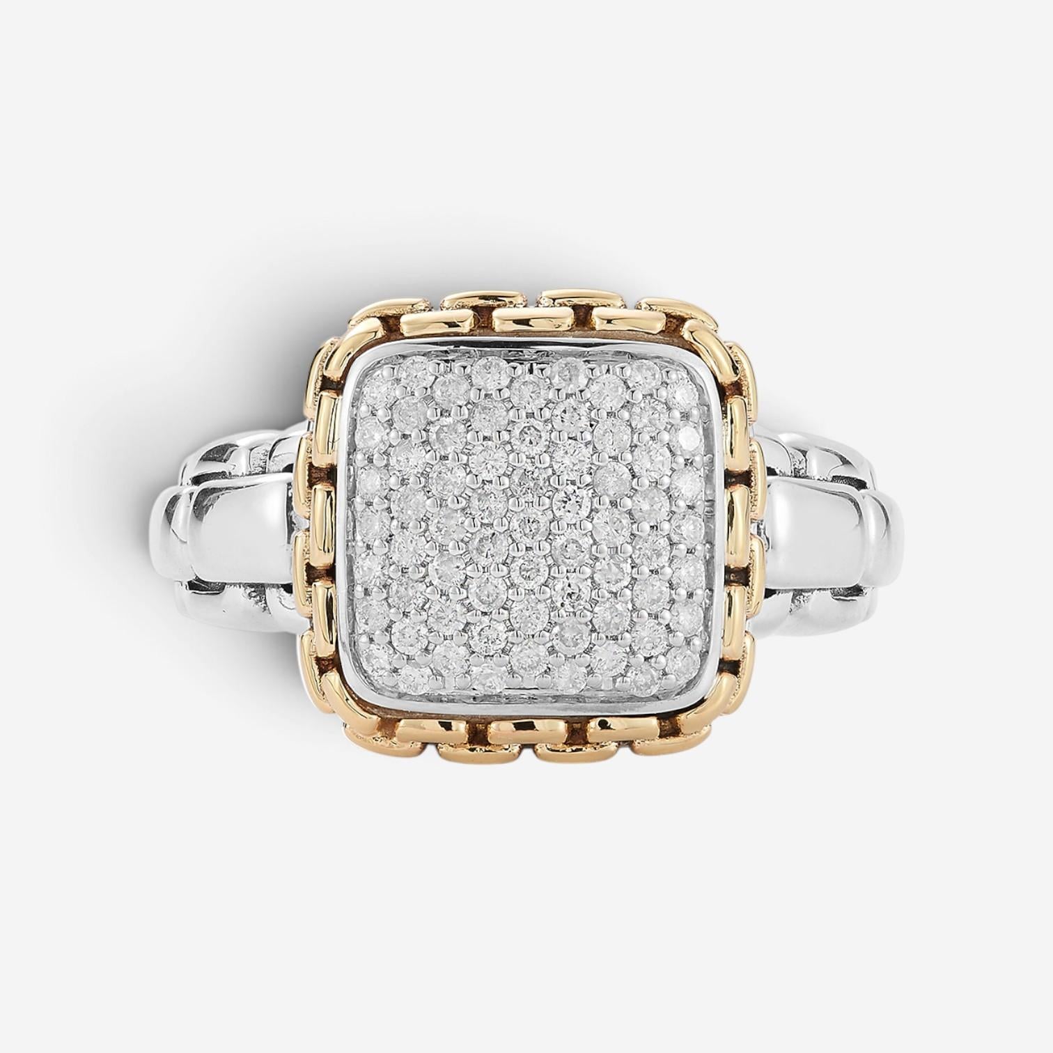 JAI Sterling Silver & 14K Yellow Gold Pave Diamond Statement Ring JJH6017RG-DI