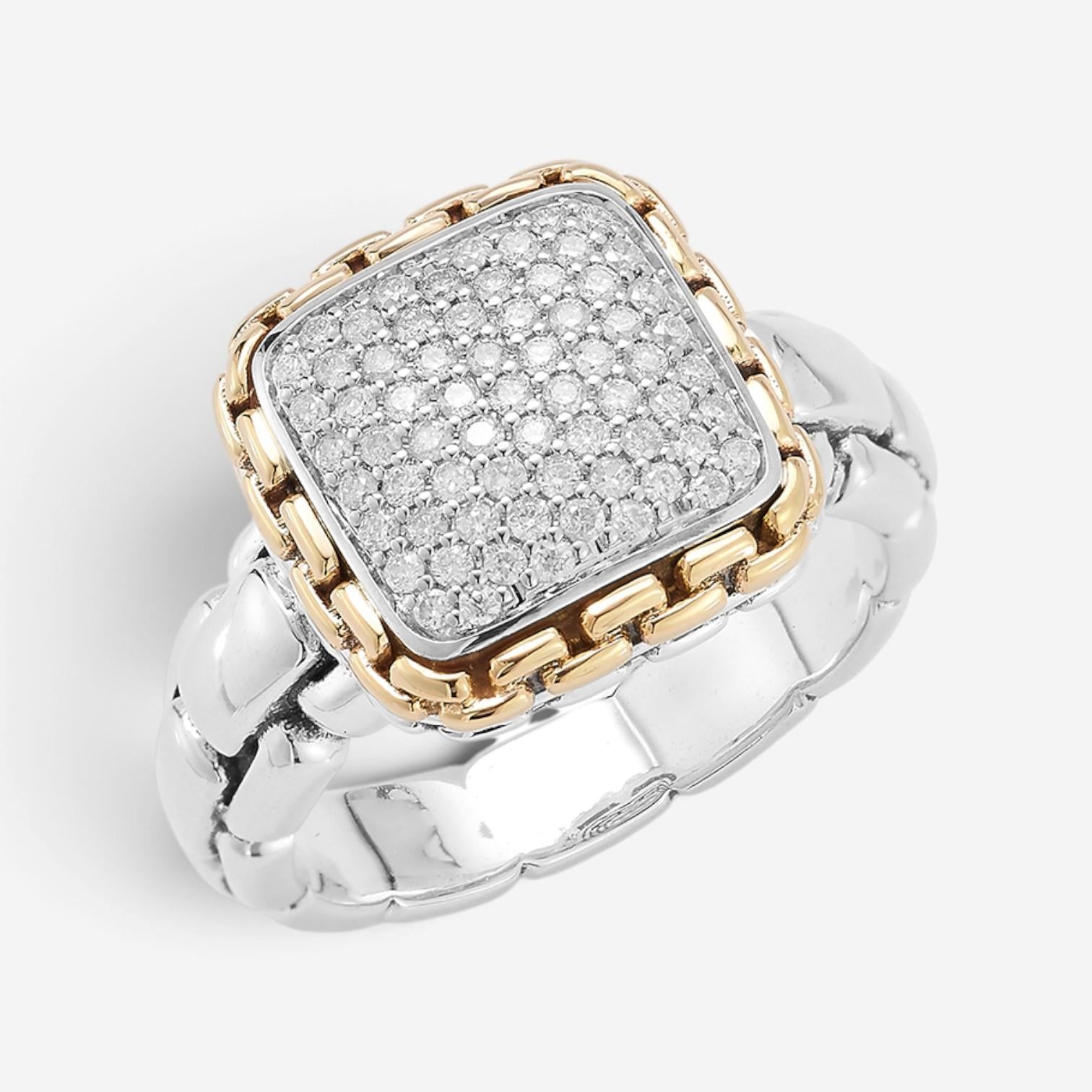 JAI Sterling Silver & 14K Yellow Gold Pave Diamond Statement Ring JJH6017RG-DI — view 2