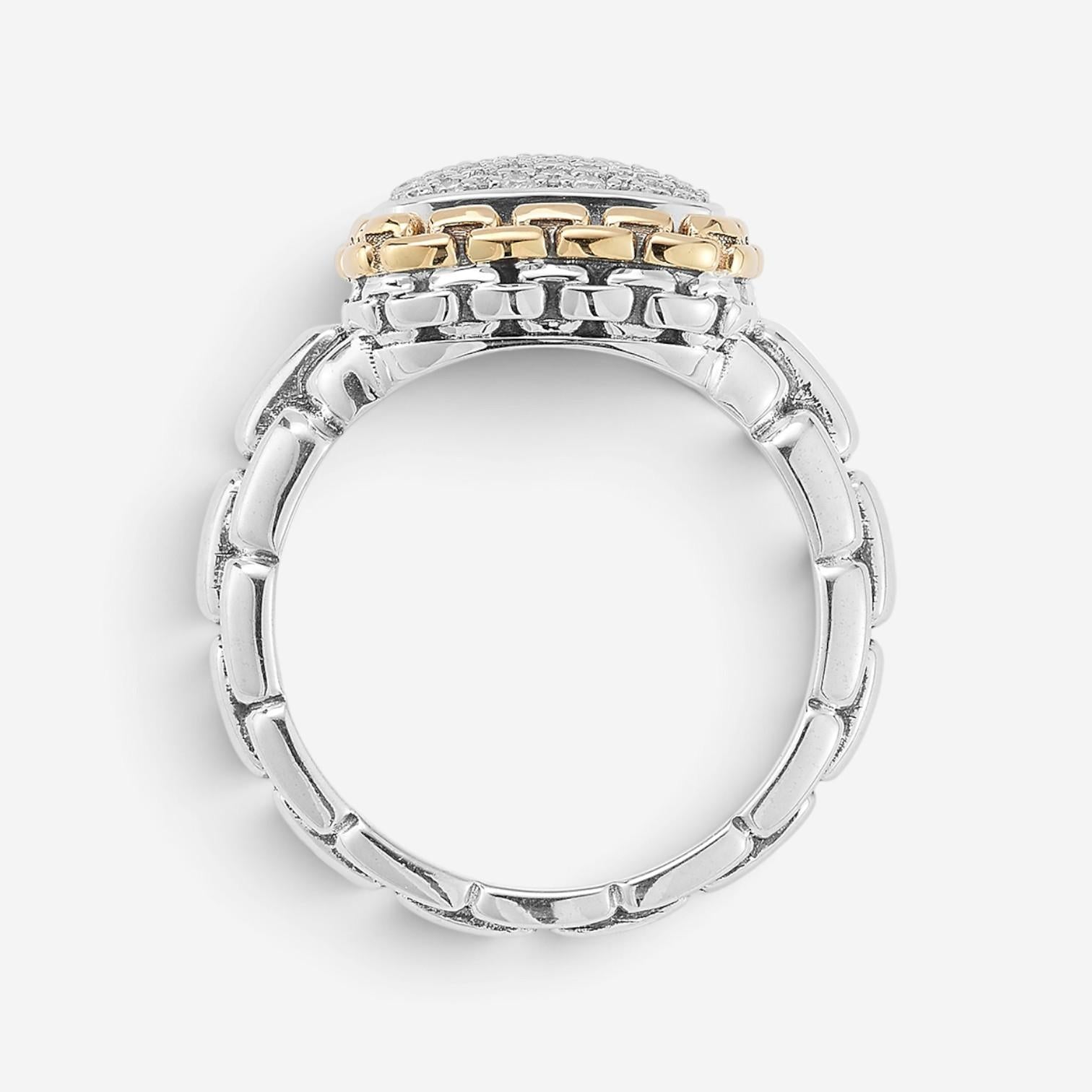 JAI Sterling Silver & 14K Yellow Gold Pave Diamond Statement Ring JJH6017RG-DI — view 3
