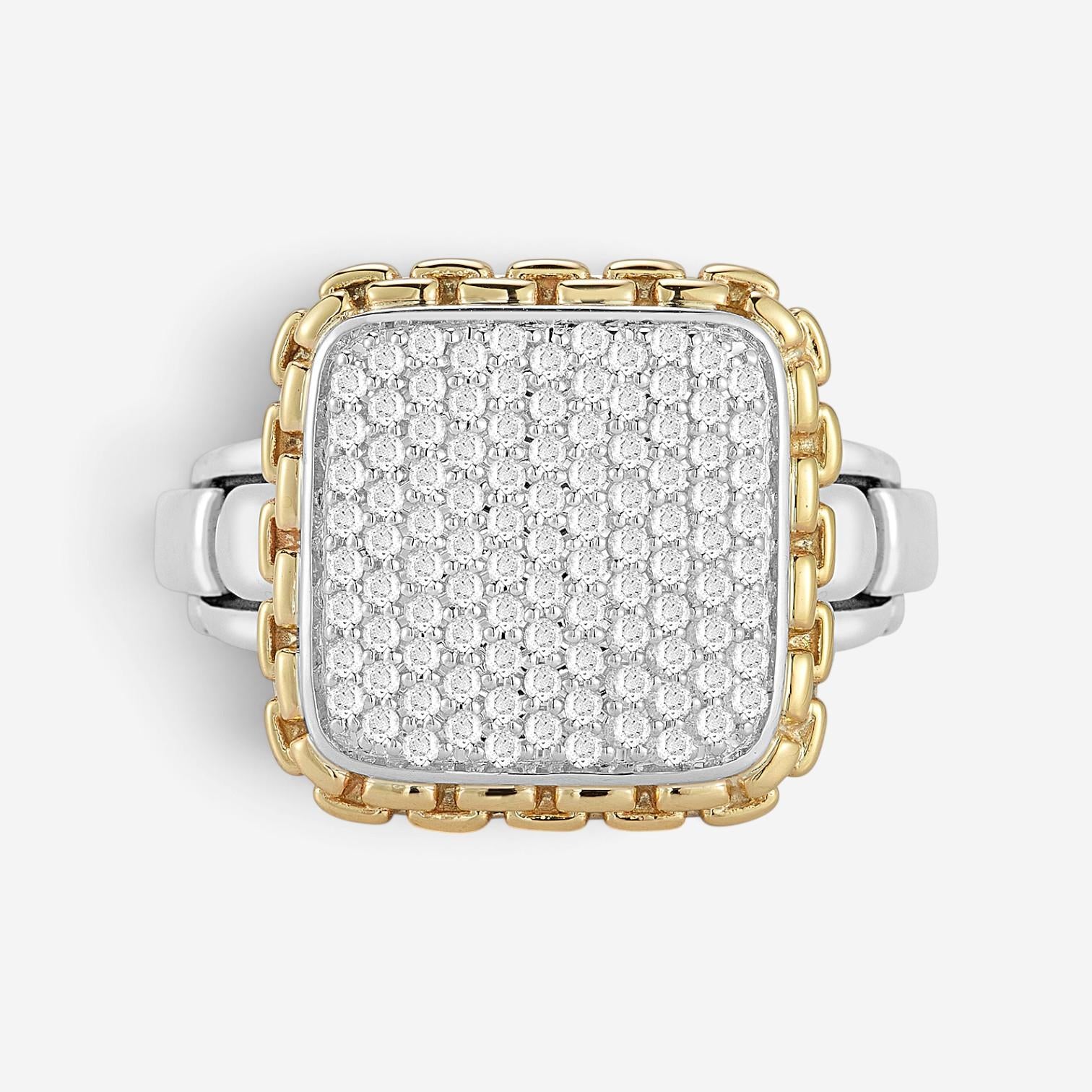 JAI Sterling Silver & 14K Yellow Gold Pave Diamond Cushion Ring JJH6011RG-DI