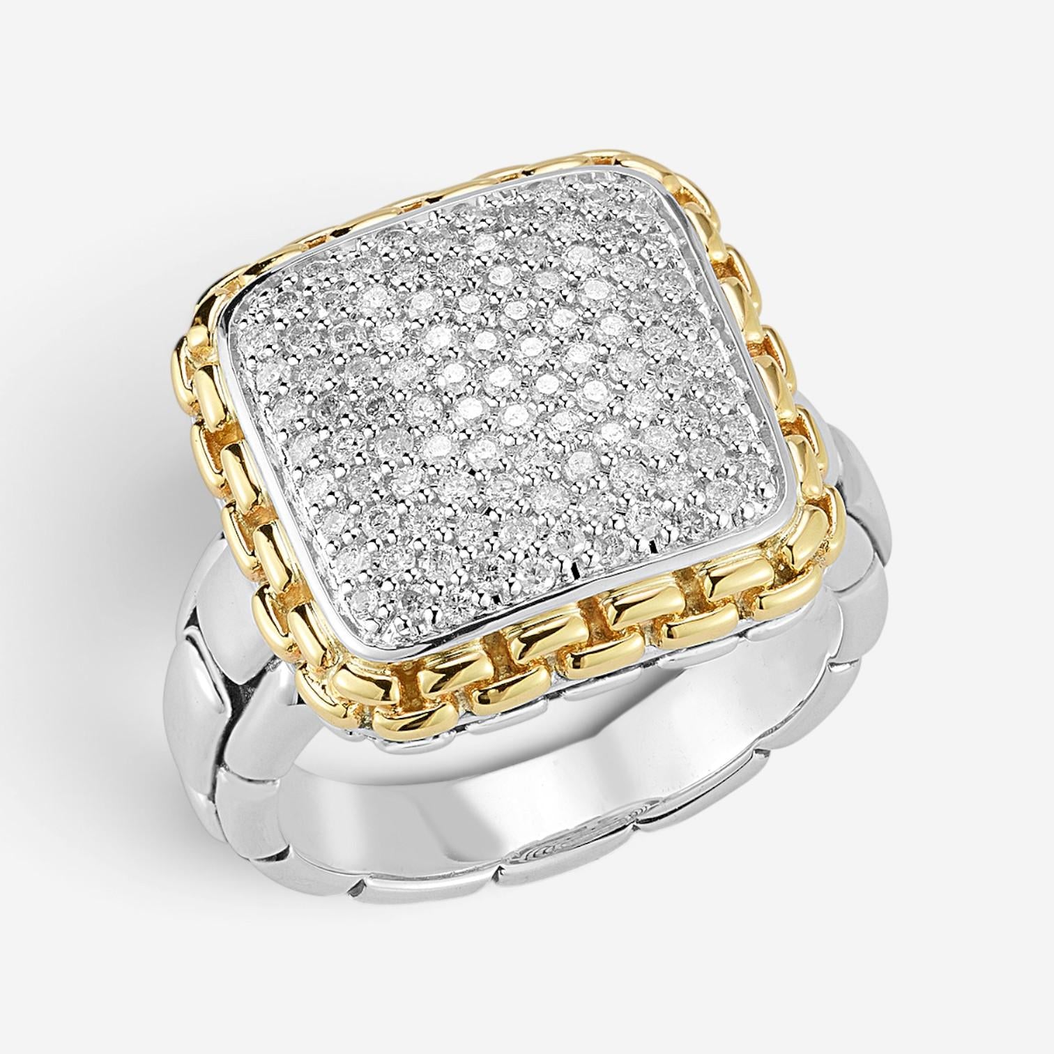 JAI Sterling Silver & 14K Yellow Gold Pave Diamond Cushion Ring JJH6011RG-DI — view 2