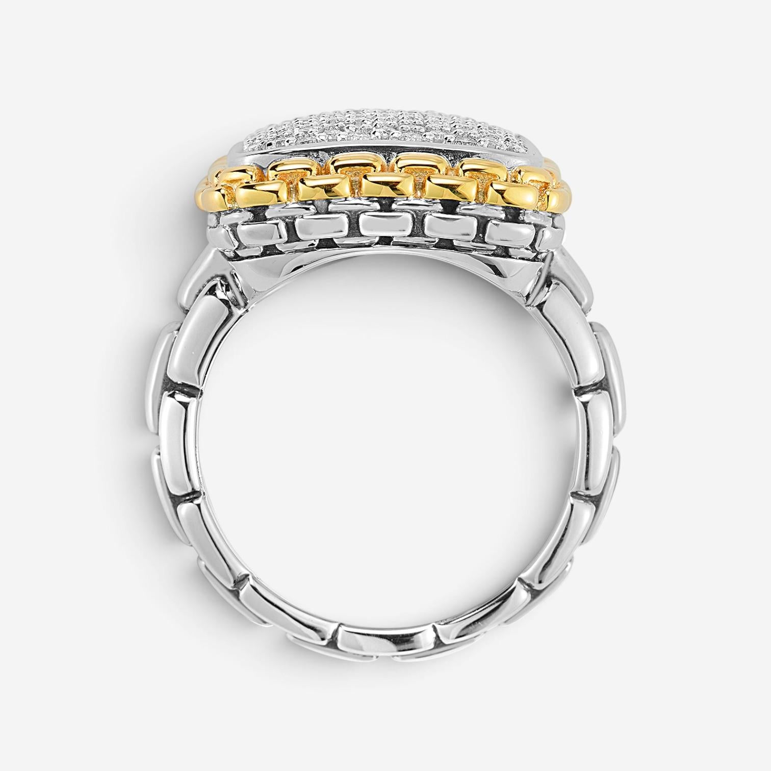 JAI Sterling Silver & 14K Yellow Gold Pave Diamond Cushion Ring JJH6011RG-DI — view 3