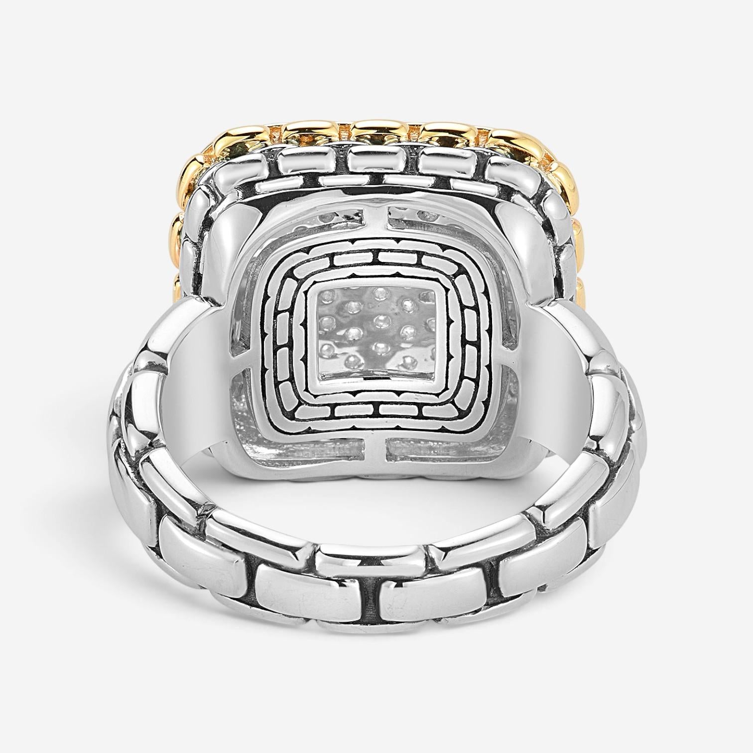 JAI Sterling Silver & 14K Yellow Gold Pave Diamond Cushion Ring JJH6011RG-DI — view 4