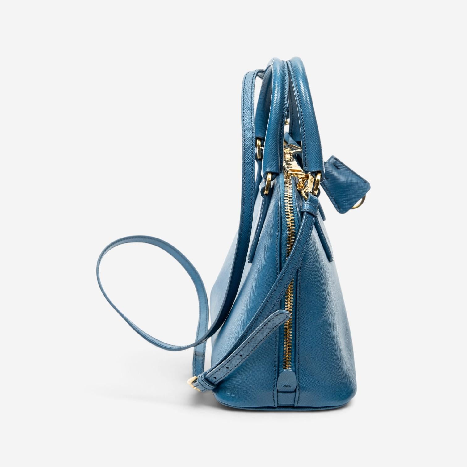 Prada Blue Saffiano Leather Small Zip Promenade Bag ABC8617 — view 3