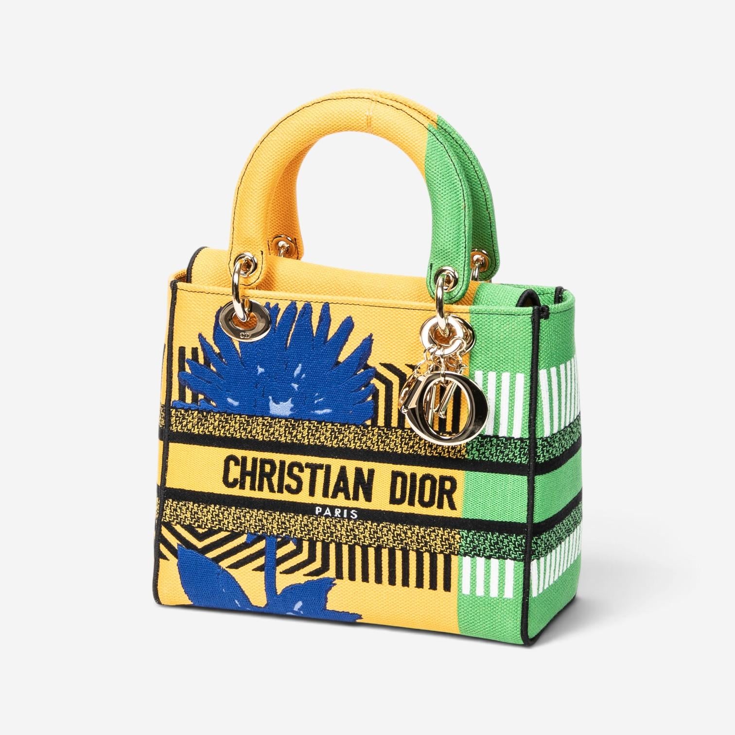 Dior Lady D-Lite Yellow & Green Embroidered Canvas Medium Bag ABC1290 — view 2