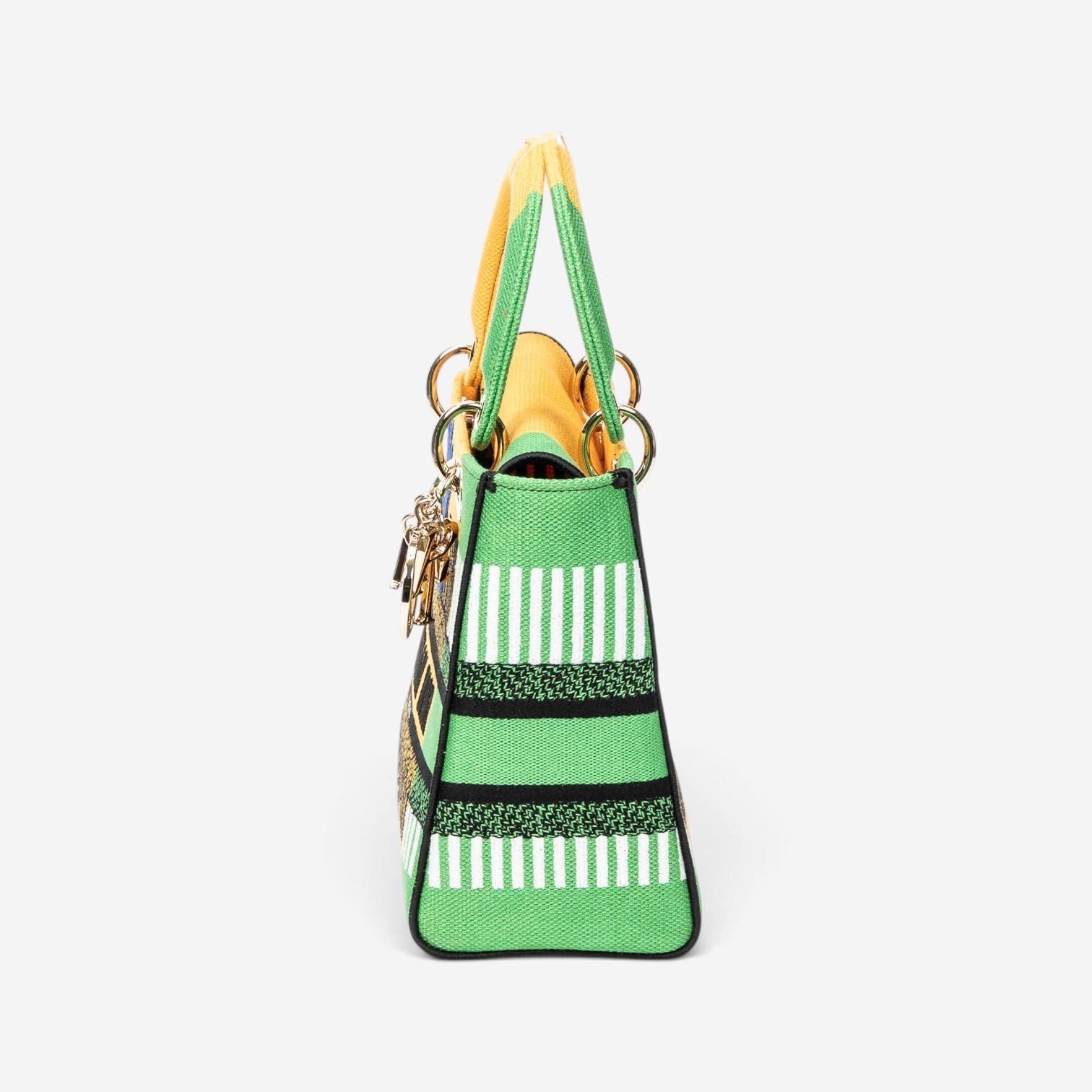Dior Lady D-Lite Yellow & Green Embroidered Canvas Medium Bag ABC1290 — view 3