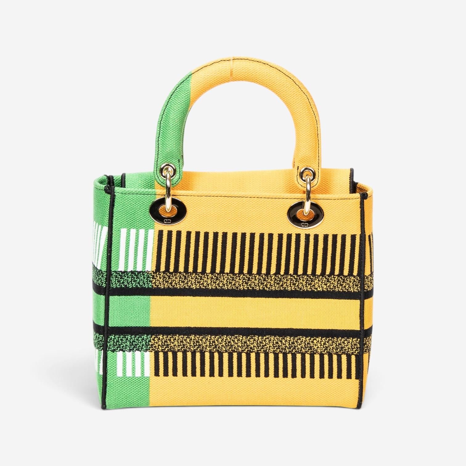 Dior Lady D-Lite Yellow & Green Embroidered Canvas Medium Bag ABC1290 — view 5