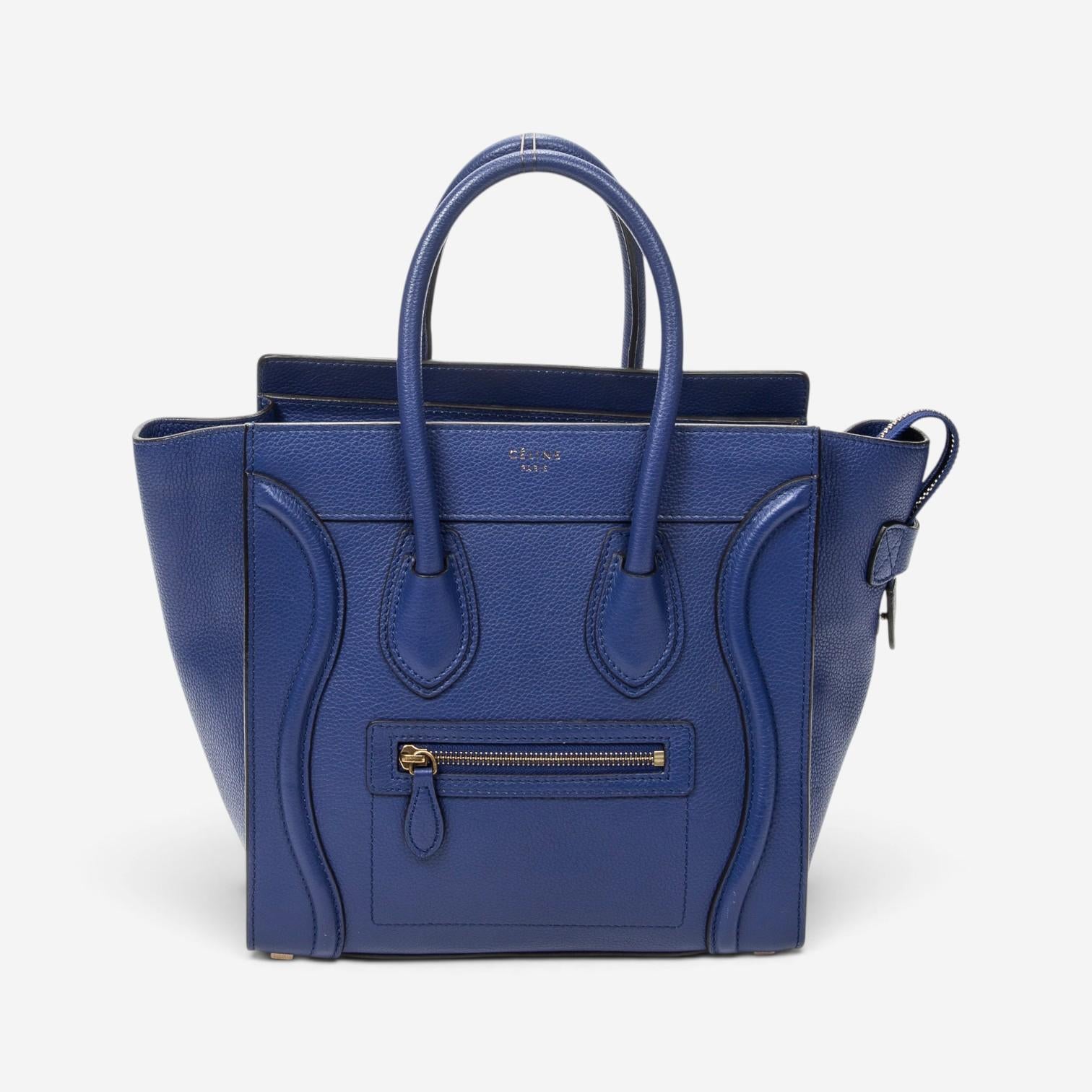 Celine Royal Blue Grained Calfskin Leather Micro Luggage Tote Bag ABC9419