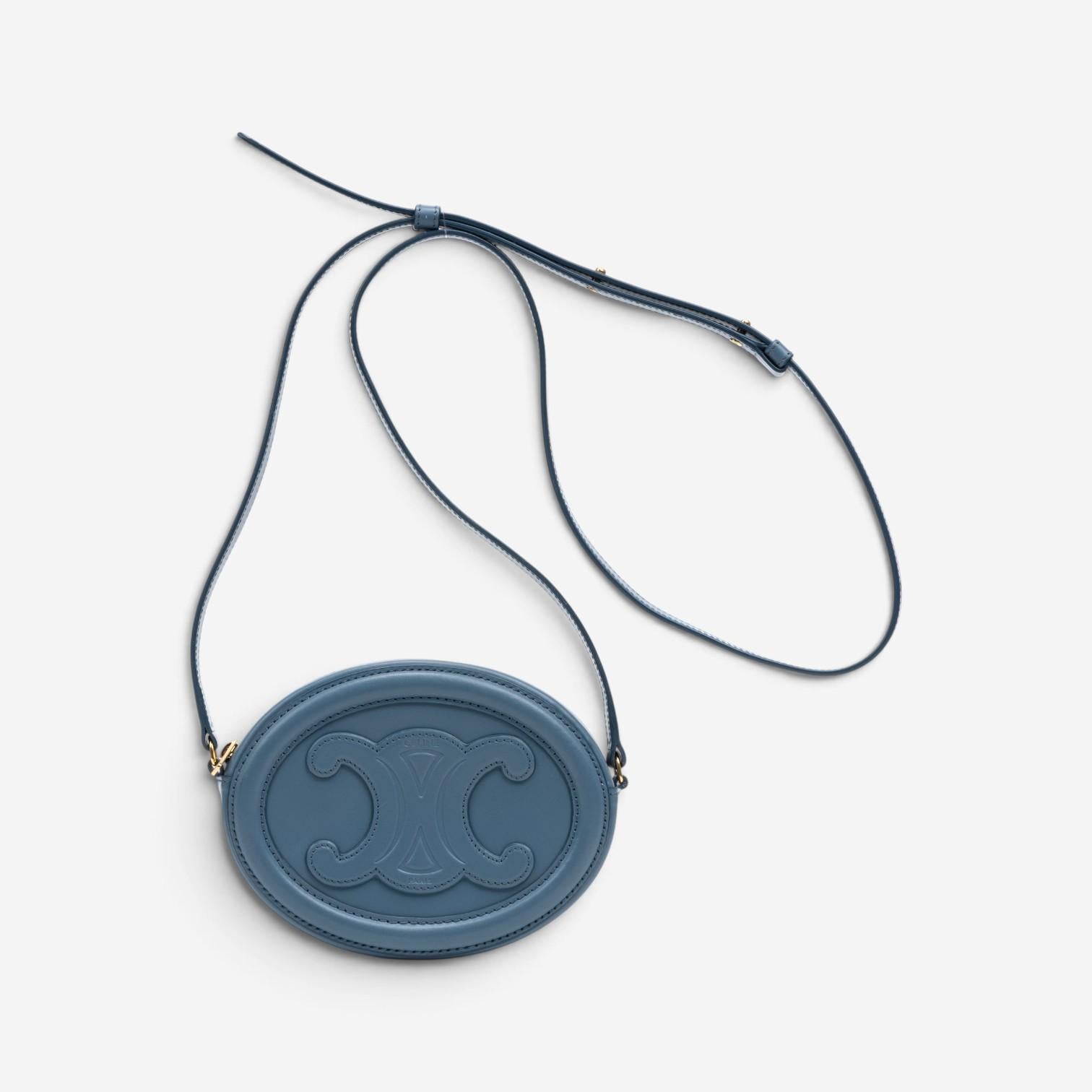 Celine Triomphe Light Blue Smooth Leather Mini Oval Crossbody Bag GTU0783