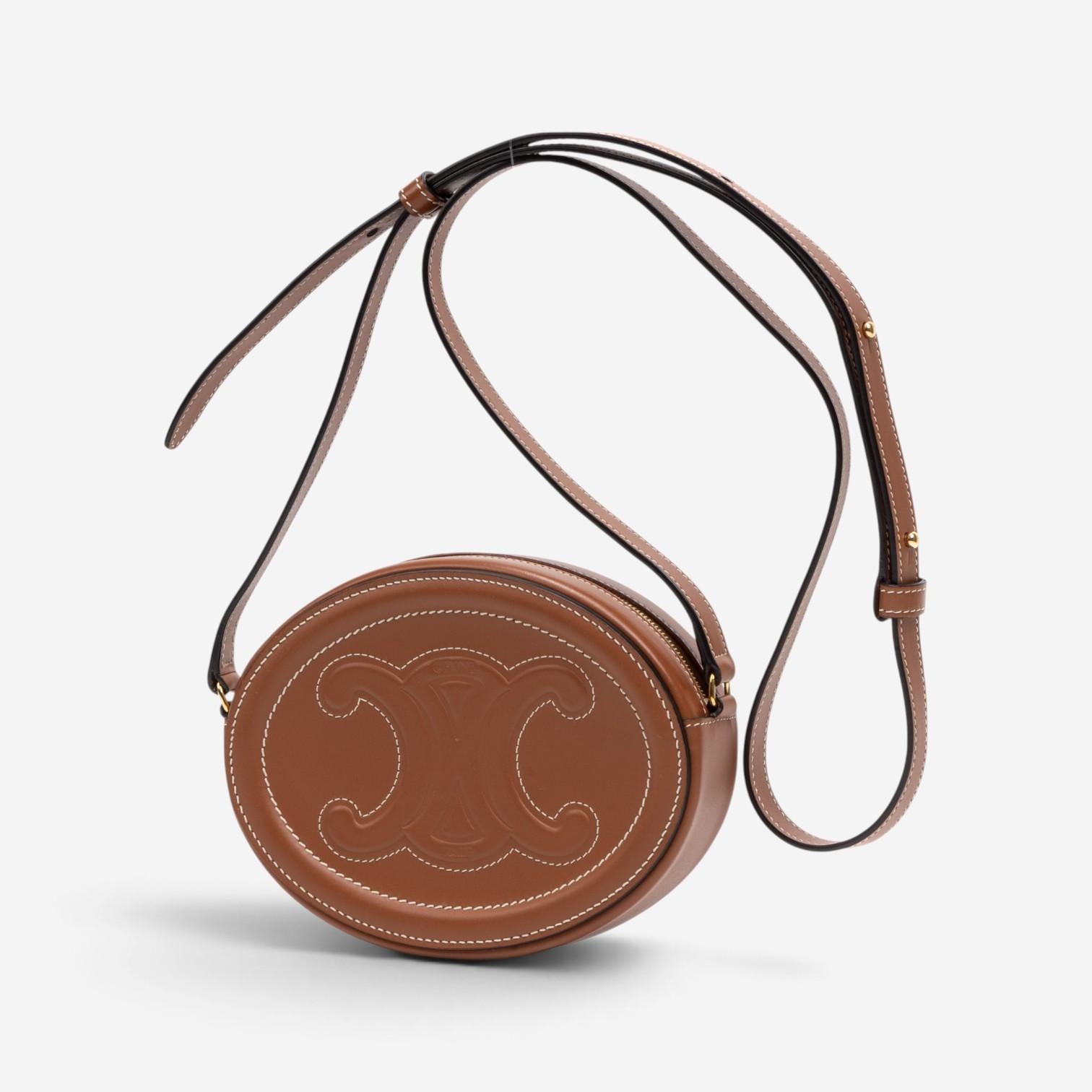 Celine Brown Smooth Leather Triomphe Mini Oval Crossbody Bag GTU0782 — view 2