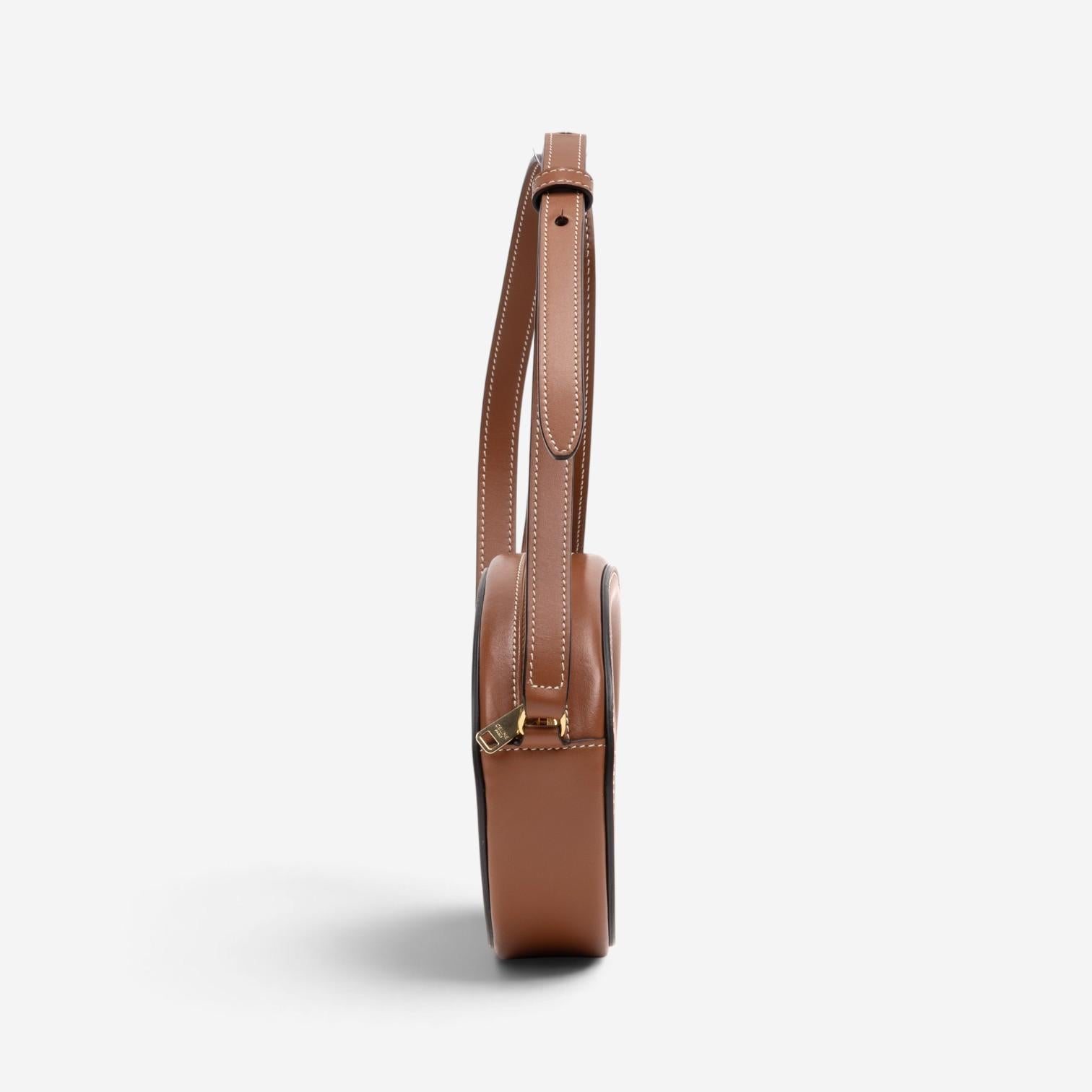 Celine Brown Smooth Leather Triomphe Mini Oval Crossbody Bag GTU0782 — view 3