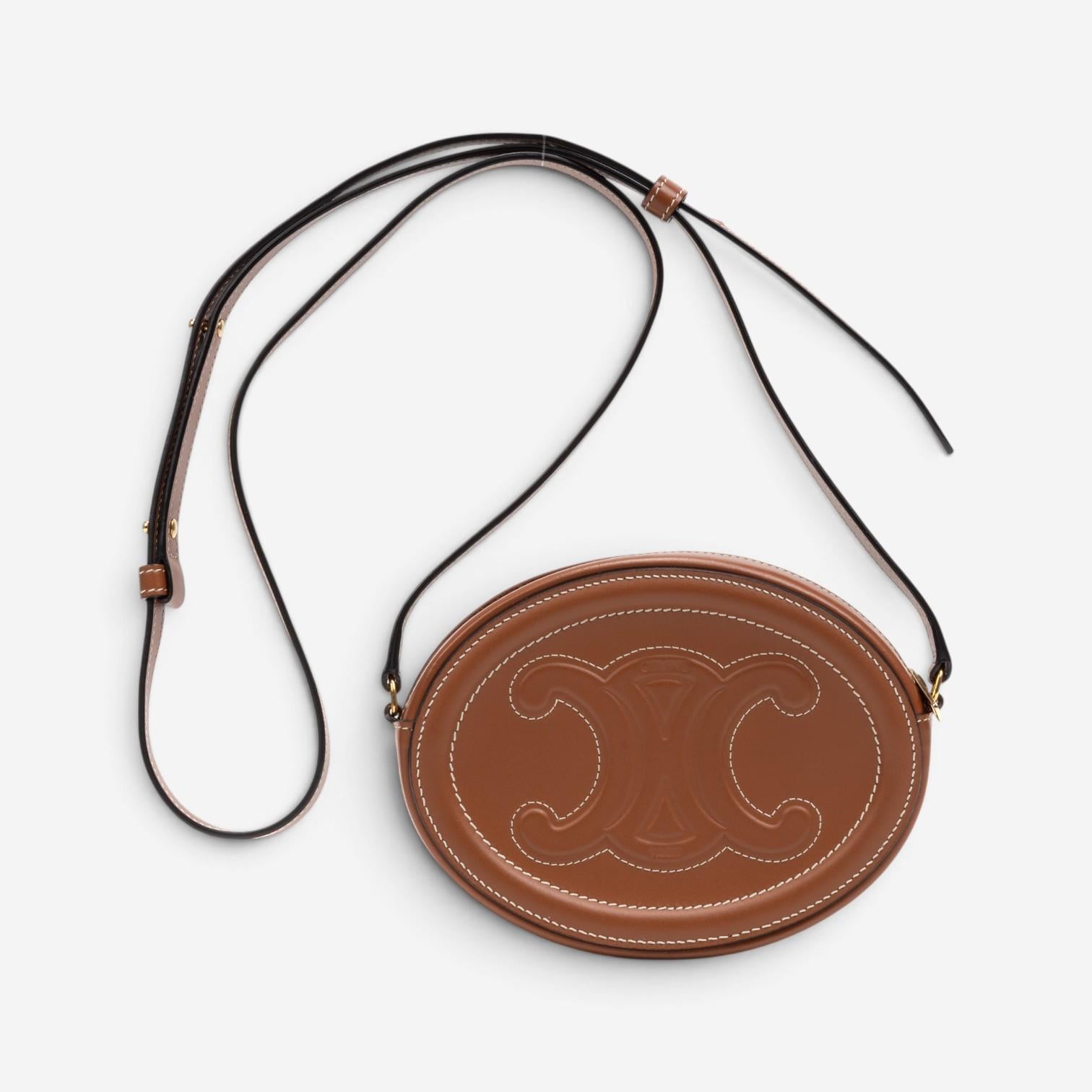 Celine Brown Smooth Leather Triomphe Mini Oval Crossbody Bag GTU0782 — view 5