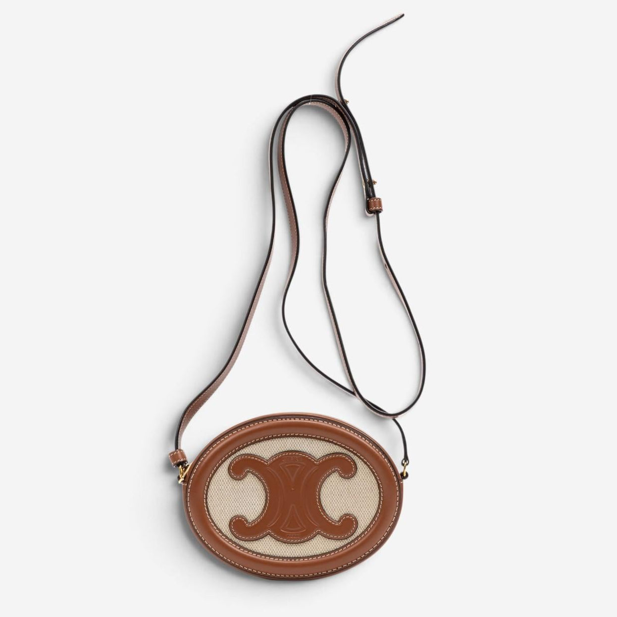 Celine Brown & Beige Woven Canvas Triomphe Mini Oval Crossbody Bag GTU0784