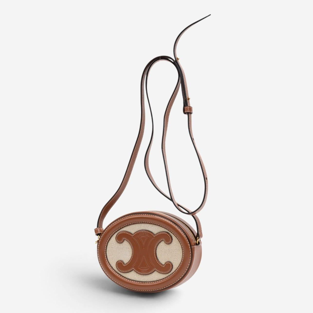 Celine Brown & Beige Woven Canvas Triomphe Mini Oval Crossbody Bag GTU0784 — view 2
