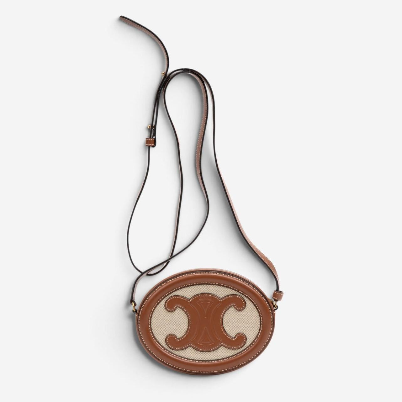 Celine Brown & Beige Woven Canvas Triomphe Mini Oval Crossbody Bag GTU0784 — view 5