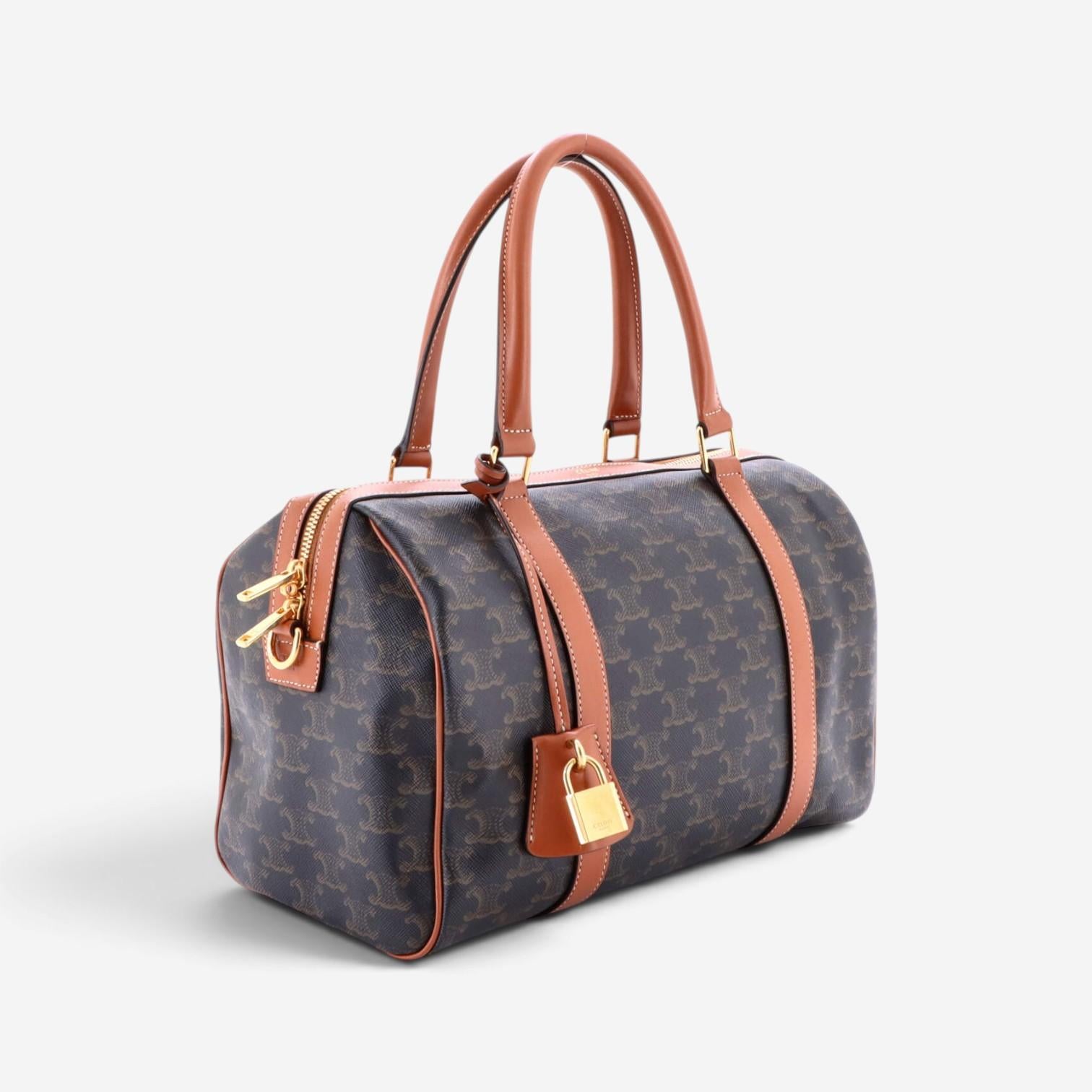 Celine Triomphe Brown Macadam Coated Canvas Medium Boston Bag GTU0554 — view 2