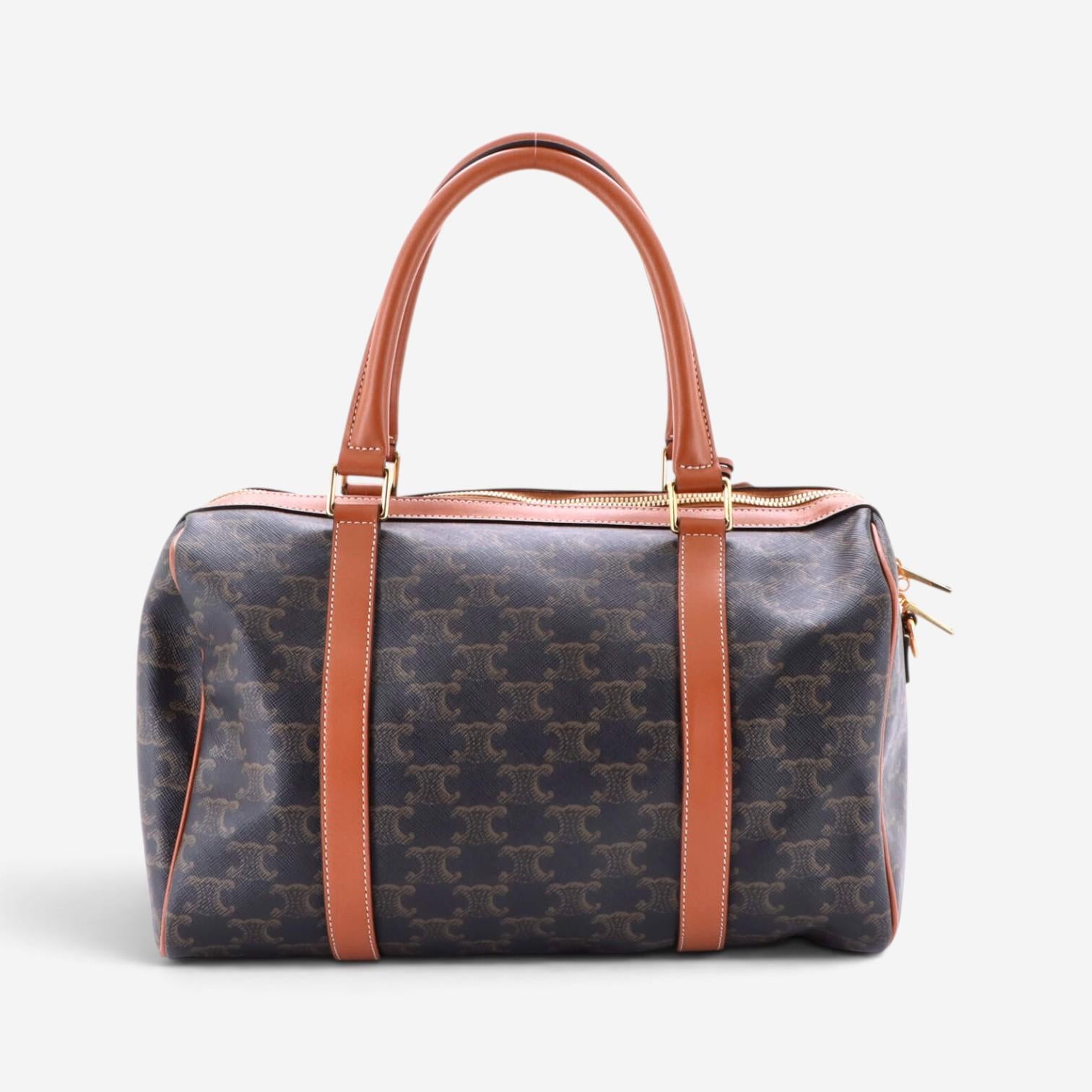 Celine Triomphe Brown Macadam Coated Canvas Medium Boston Bag GTU0554 — view 3