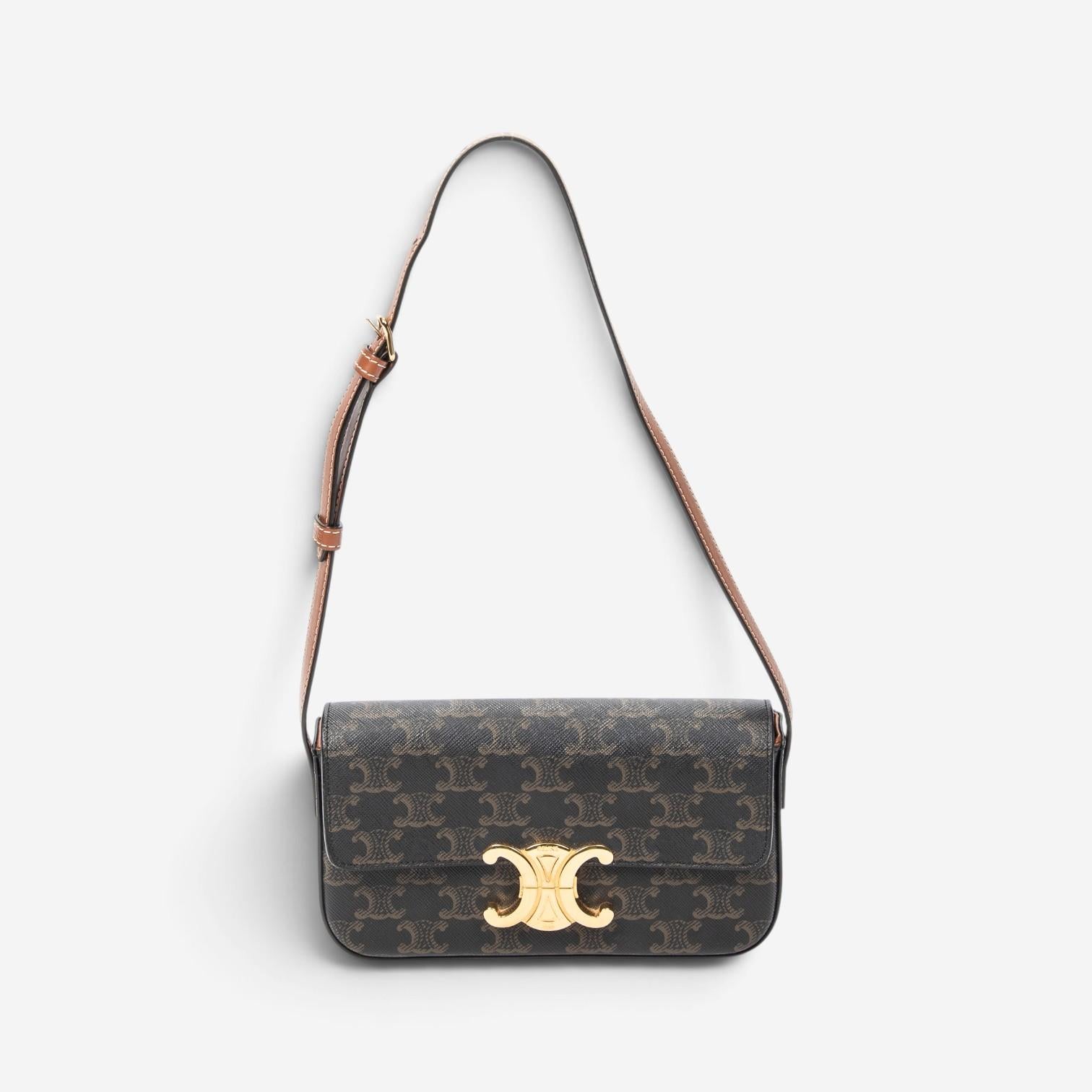 Celine Triomphe Brown/Gray Coated Canvas Claude Shoulder Bag ABC7202