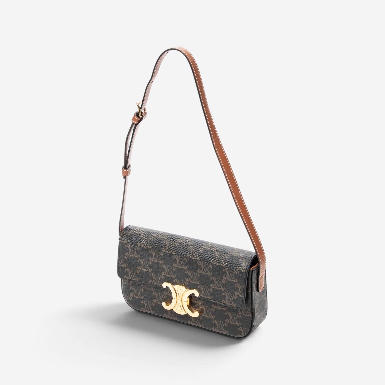 Celine Triomphe Brown/Gray Coated Canvas Claude Shoulder Bag ABC7202 — view 2