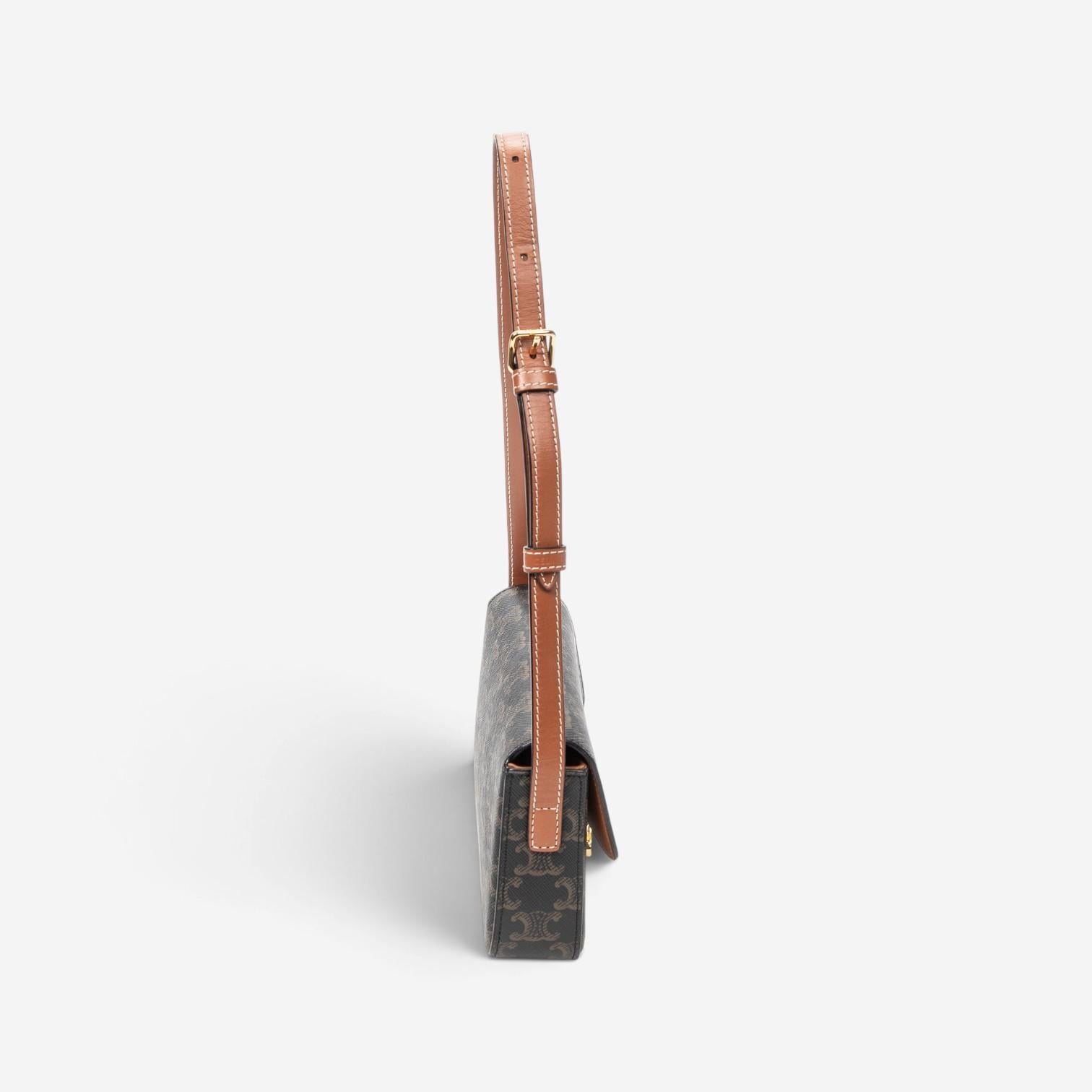 Celine Triomphe Brown/Gray Coated Canvas Claude Shoulder Bag ABC7202 — view 4