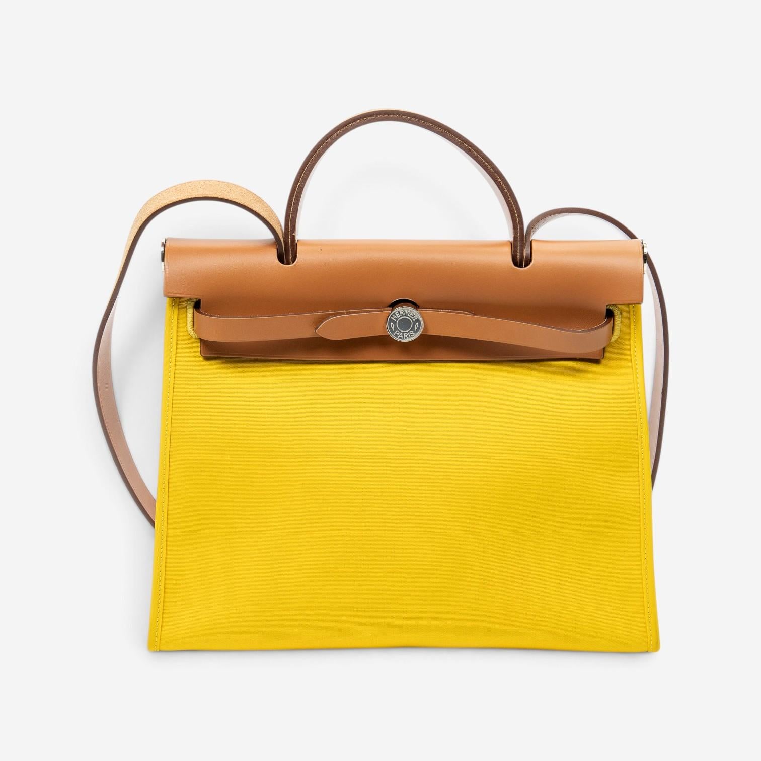 Hermès Herbag Zip Yellow Toile Officier Canvas Leather Bag ABC3734
