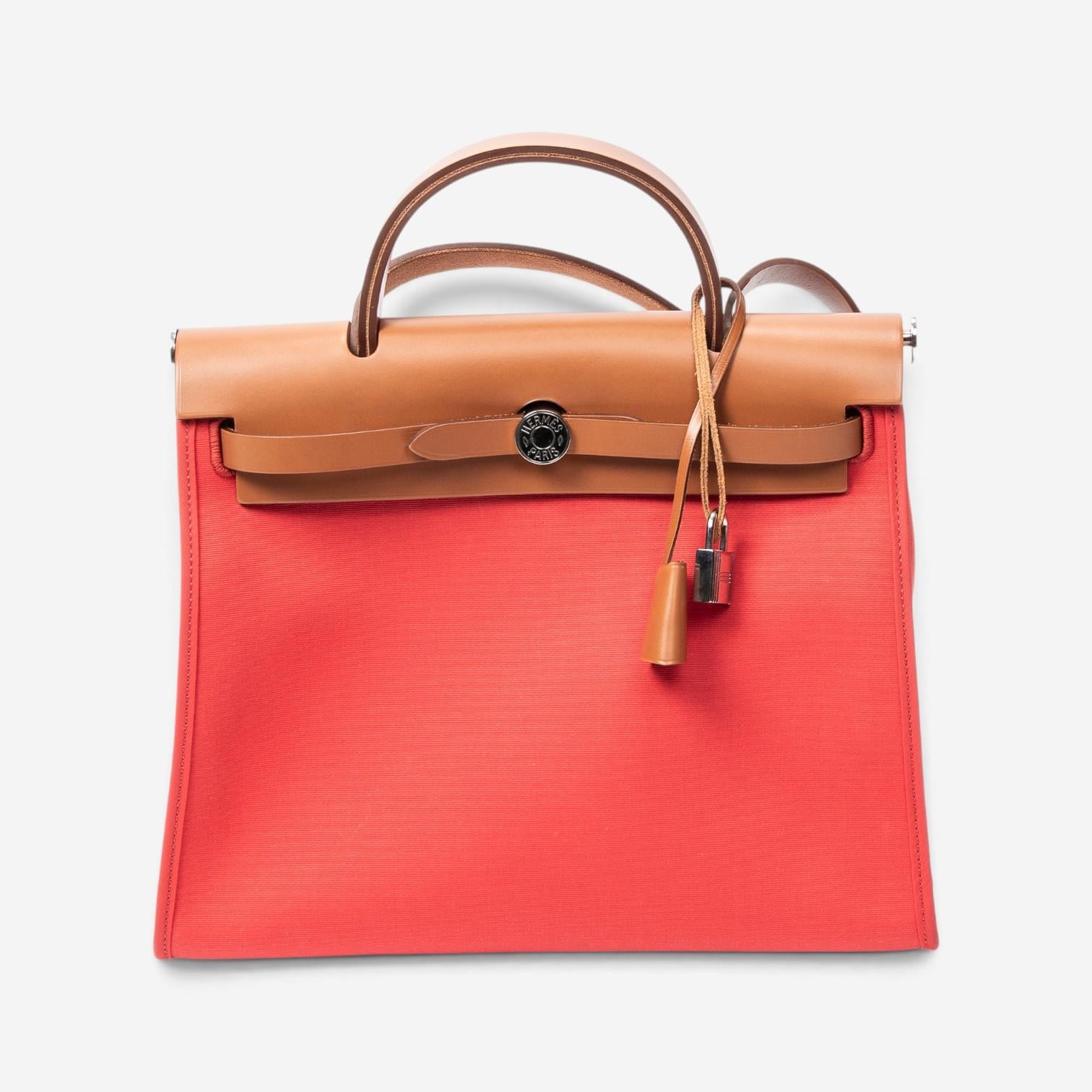 Hermès Herbag Zip Rouge Tomate Toile Officier Canvas Leather Bag ABC4930