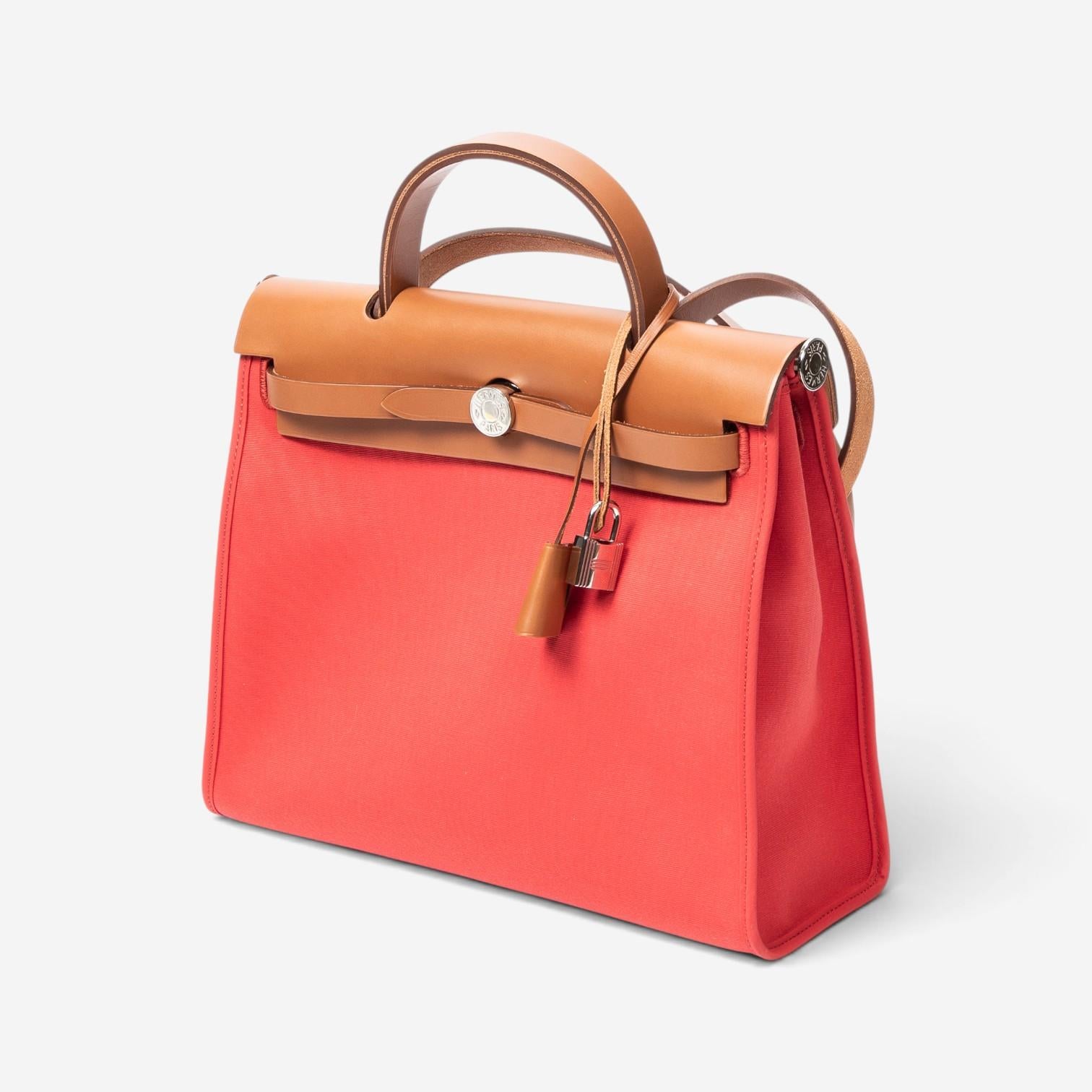 Hermès Herbag Zip Rouge Tomate Toile Officier Canvas Leather Bag ABC4930 — view 2