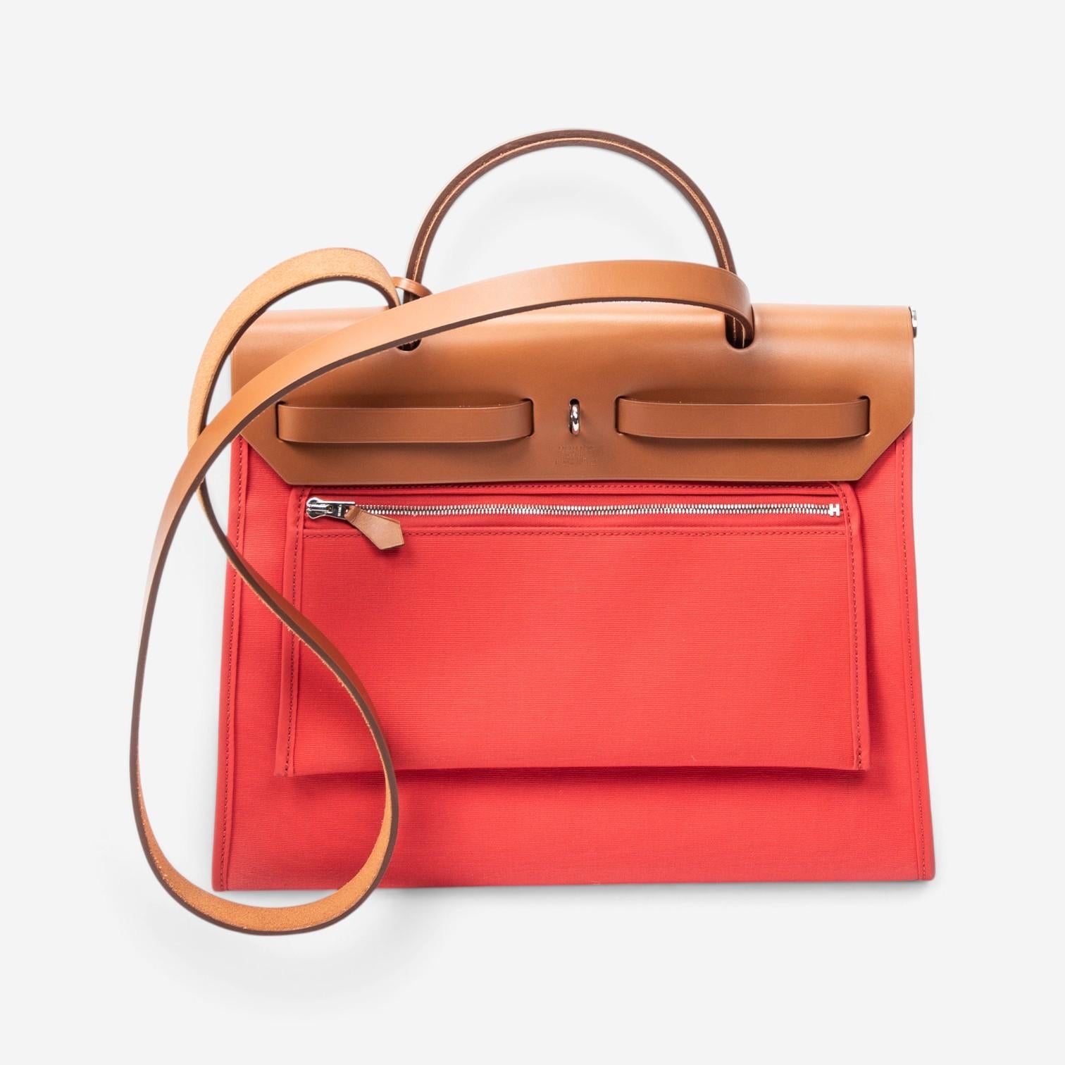 Hermès Herbag Zip Rouge Tomate Toile Officier Canvas Leather Bag ABC4930 — view 3