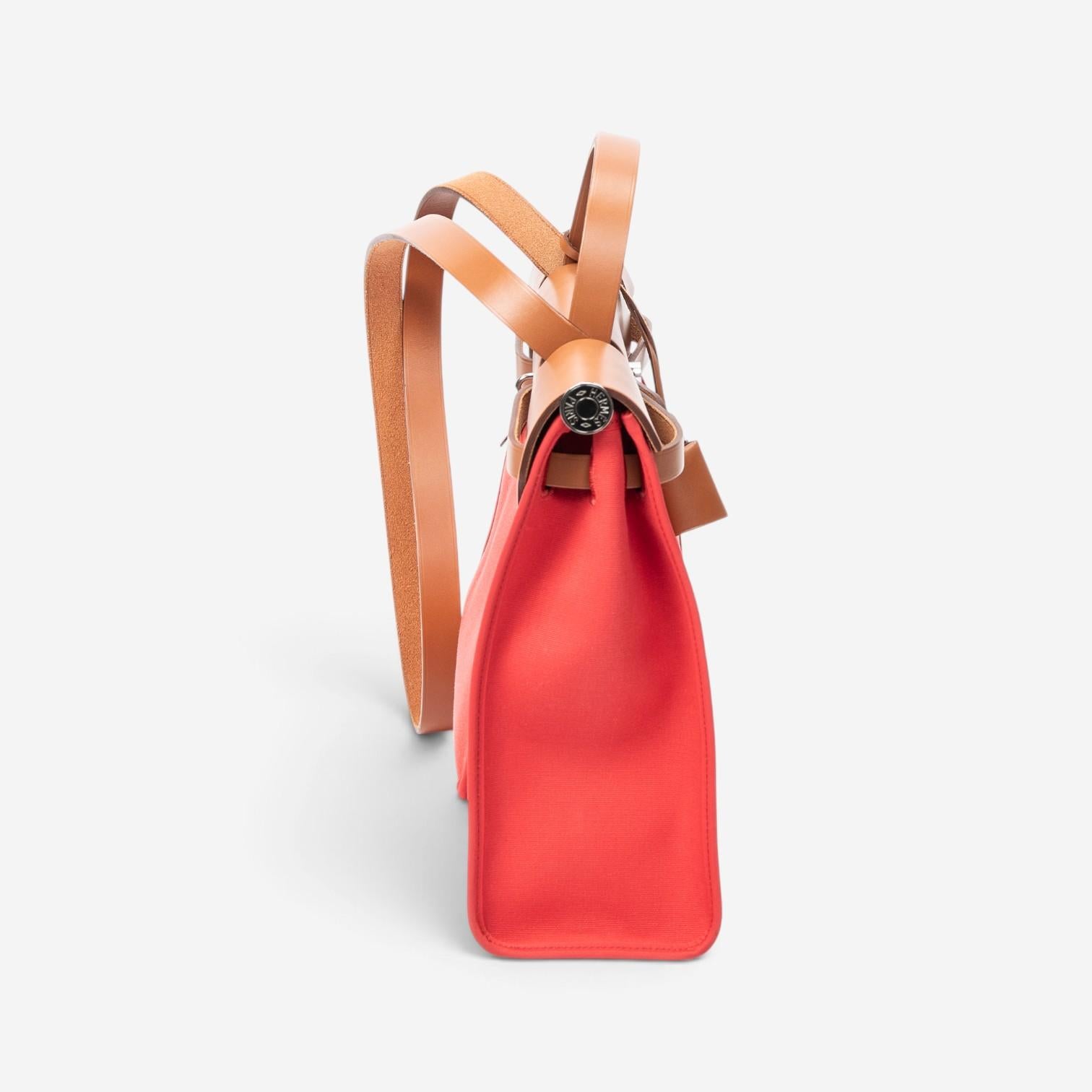 Hermès Herbag Zip Rouge Tomate Toile Officier Canvas Leather Bag ABC4930 — view 5