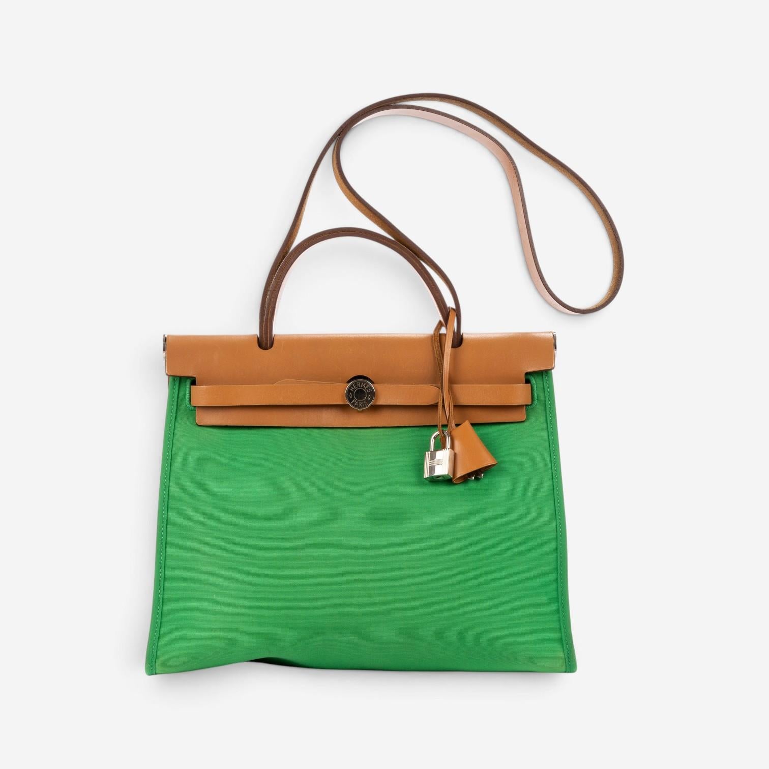 Hermès Herbag Zip Green/Tan Toile Officier Canvas Leather Bag OAG7751