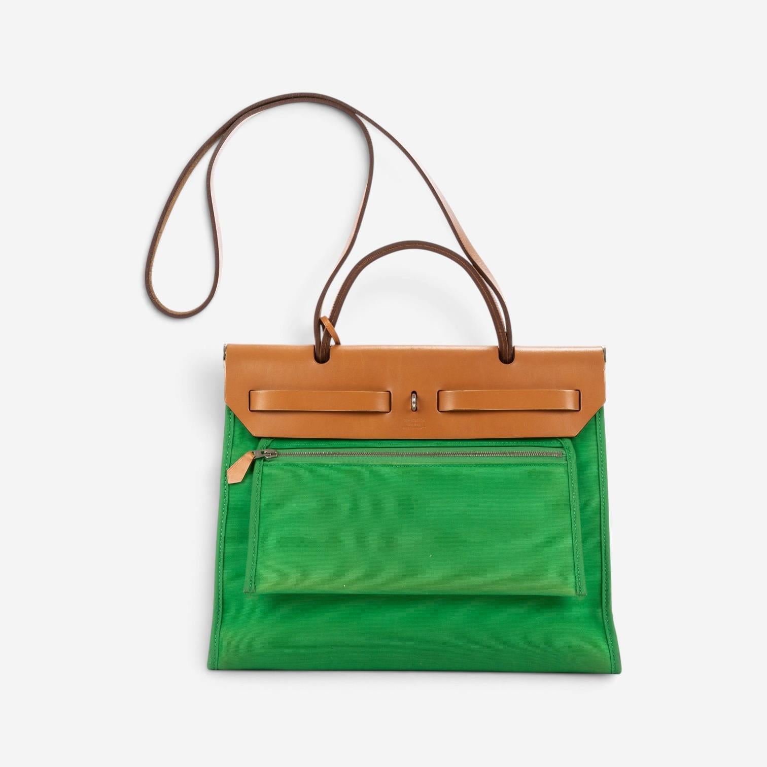 Hermès Herbag Zip Green/Tan Toile Officier Canvas Leather Bag OAG7751 — view 3