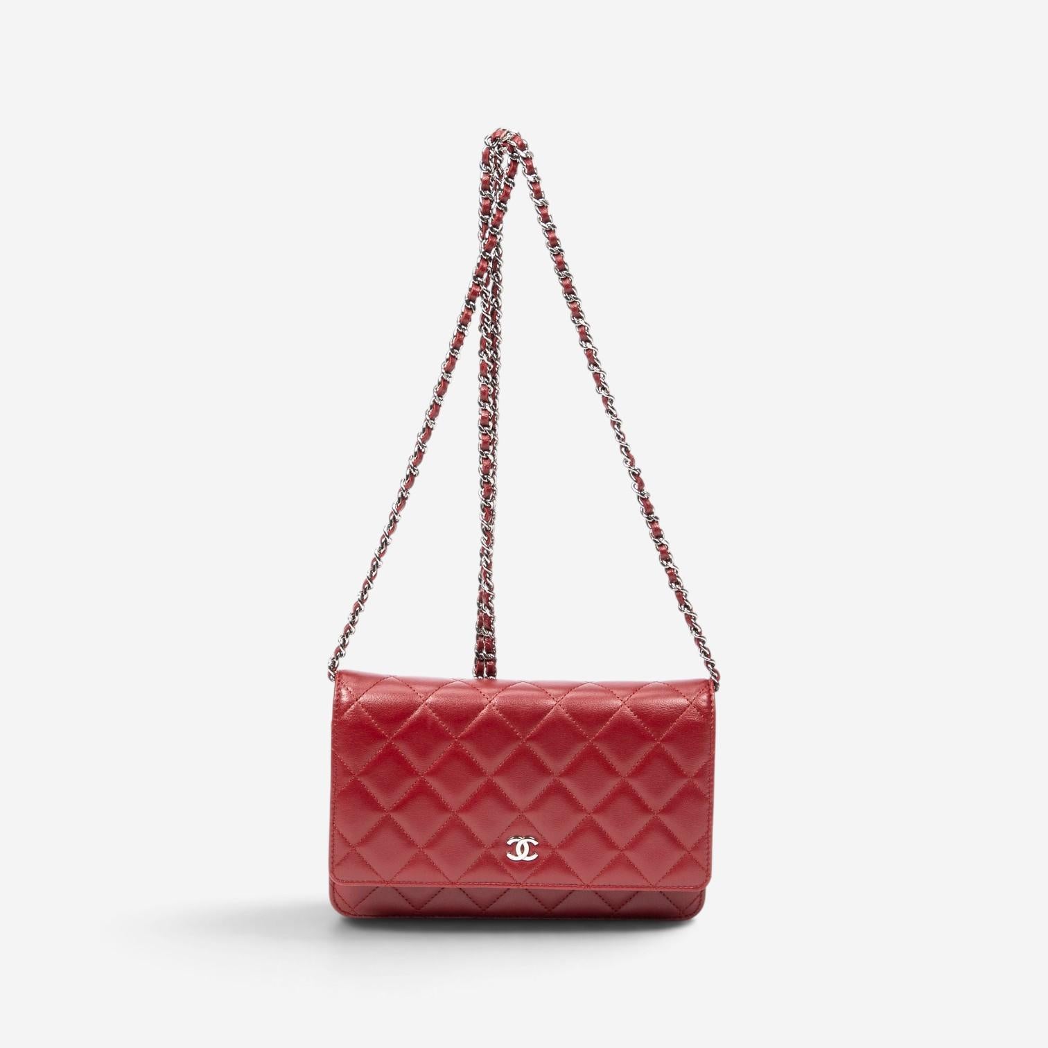 Chanel Classic Red Lambskin Leather Chain Wallet ABC0744
