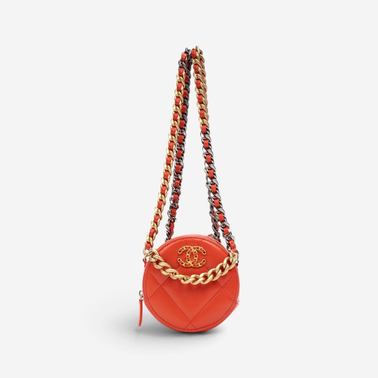 Chanel Red Lambskin 19 Round Mini Clutch GTU0736