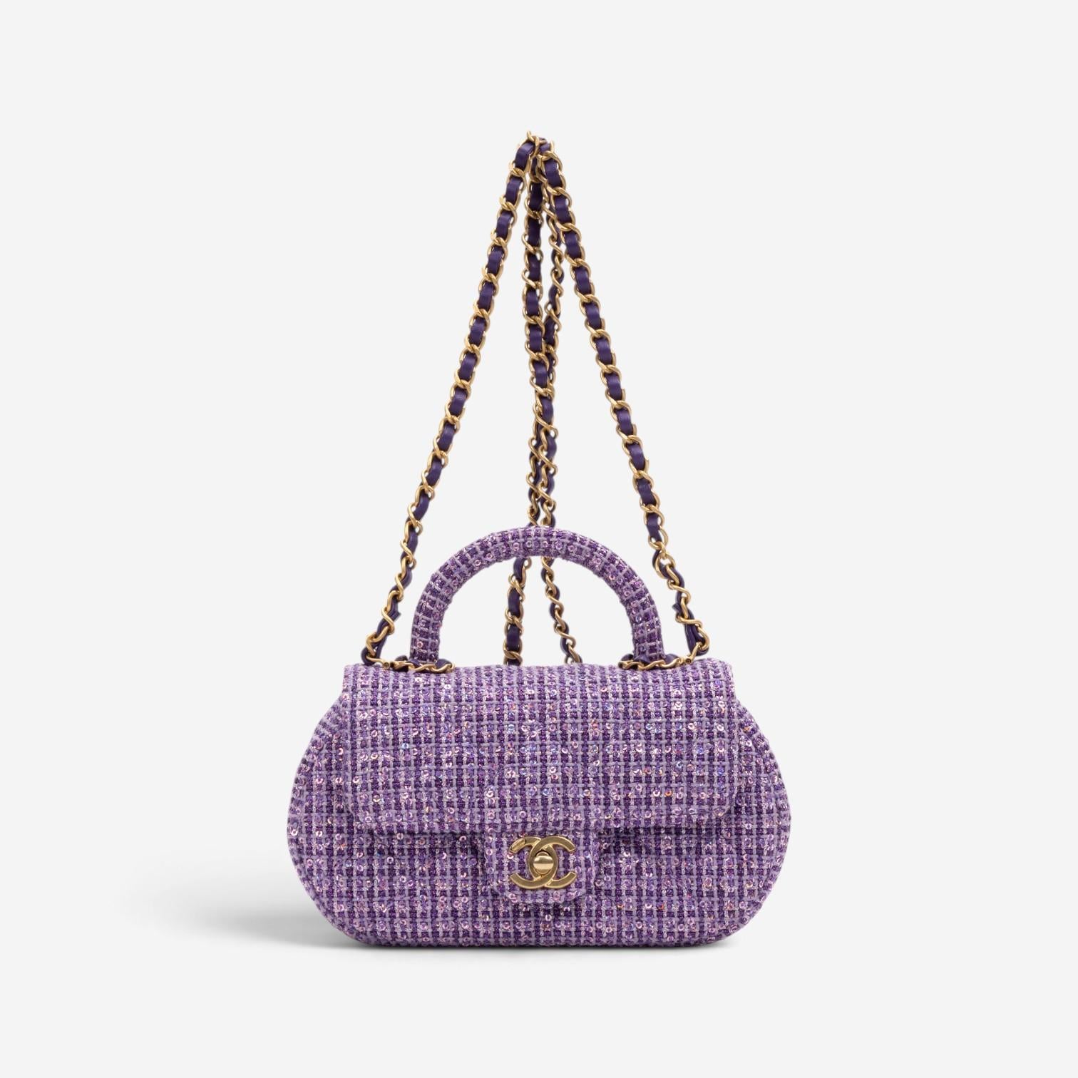 Chanel Purple Tweed Sequin Canvas Top Handle Flap Bag GTA0176