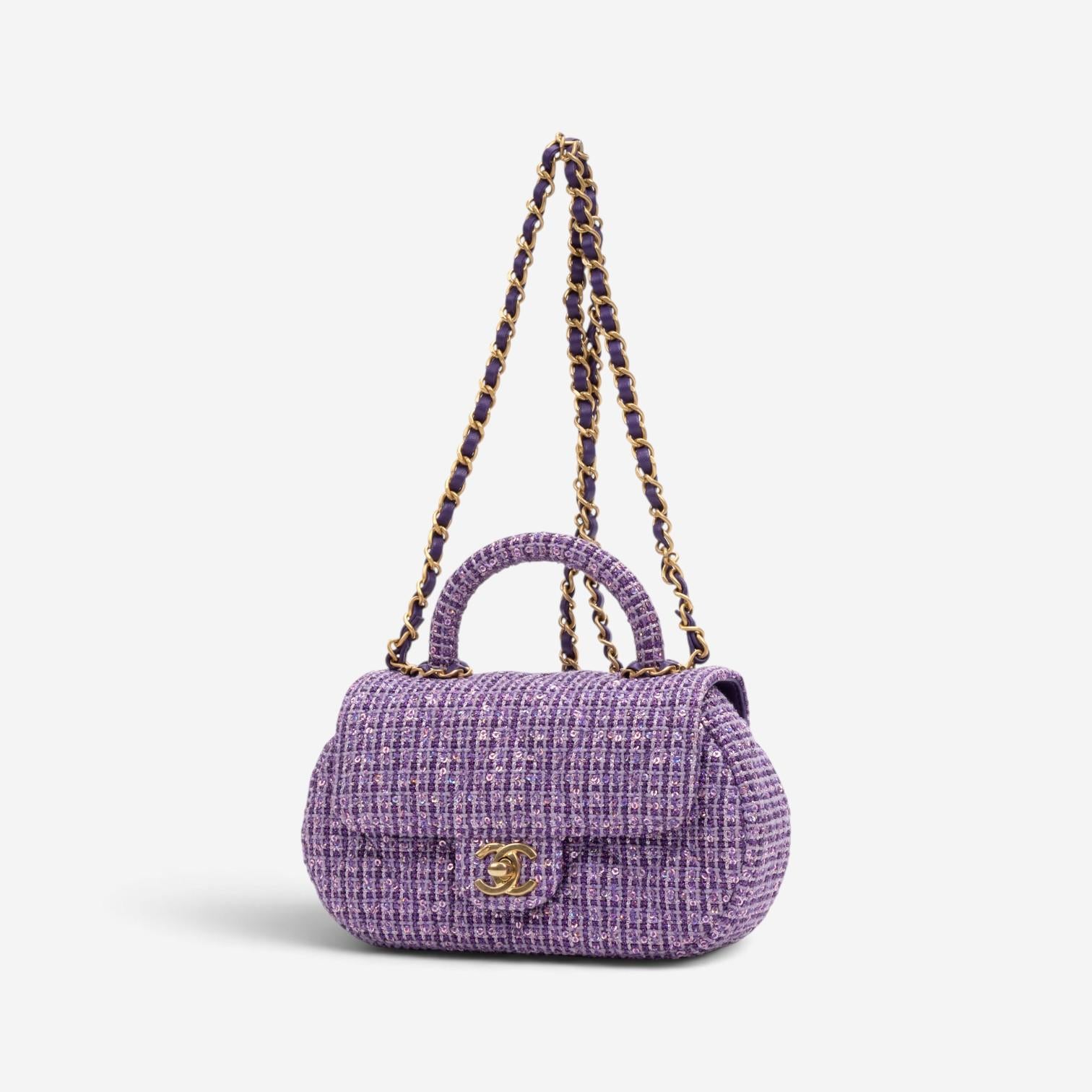 Chanel Purple Tweed Sequin Canvas Top Handle Flap Bag GTA0176 — view 2