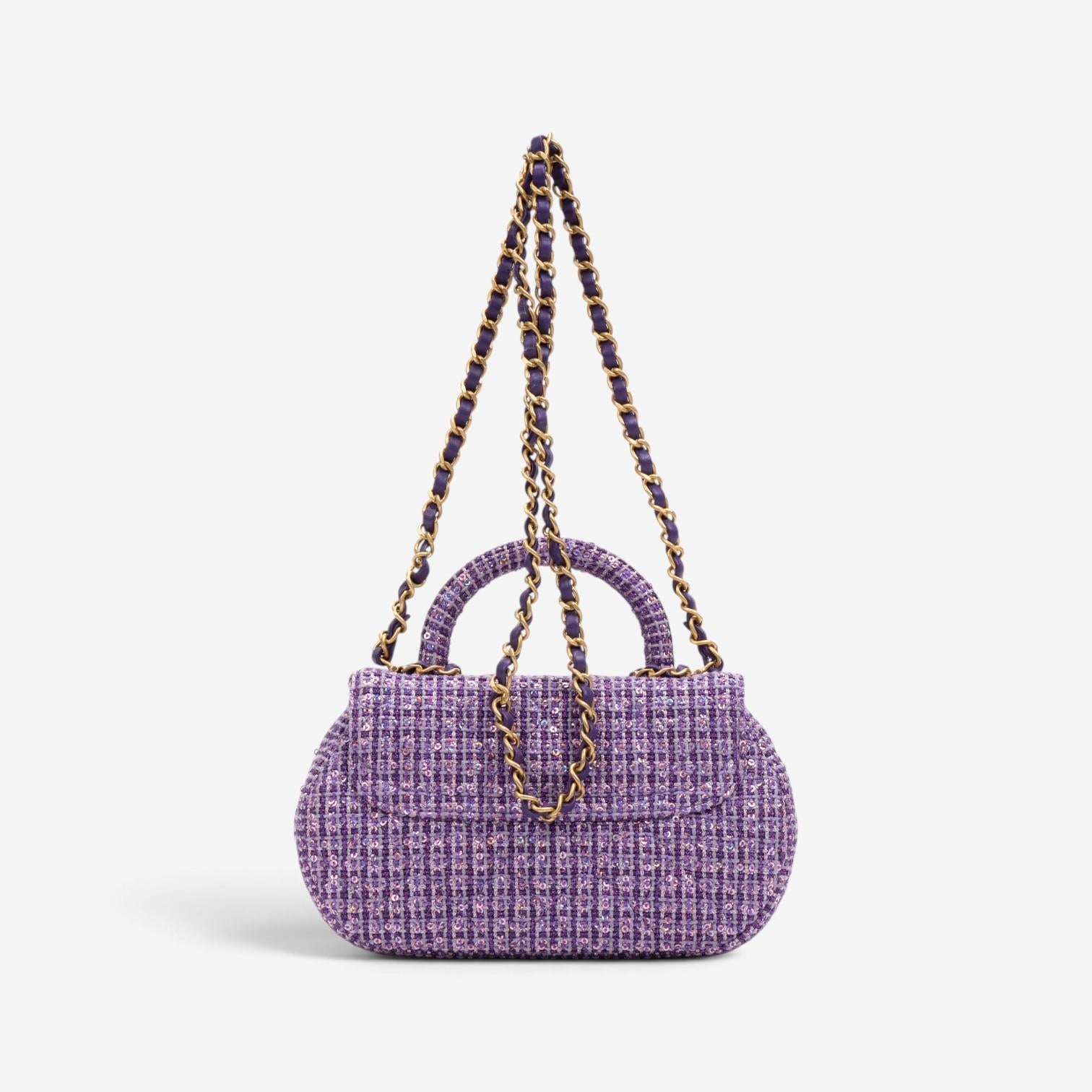 Chanel Purple Tweed Sequin Canvas Top Handle Flap Bag GTA0176 — view 3